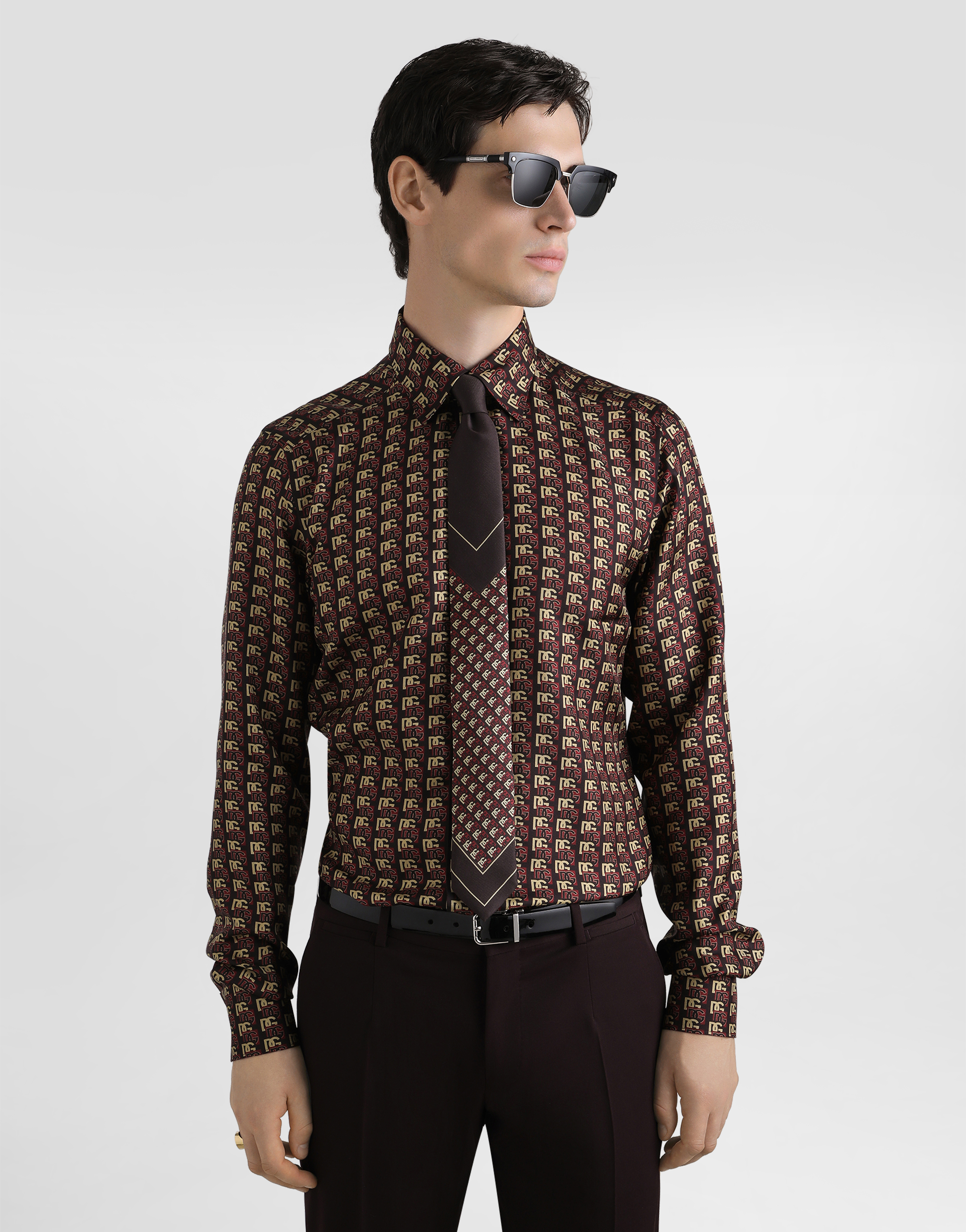 Printed silk twill martini shirt
