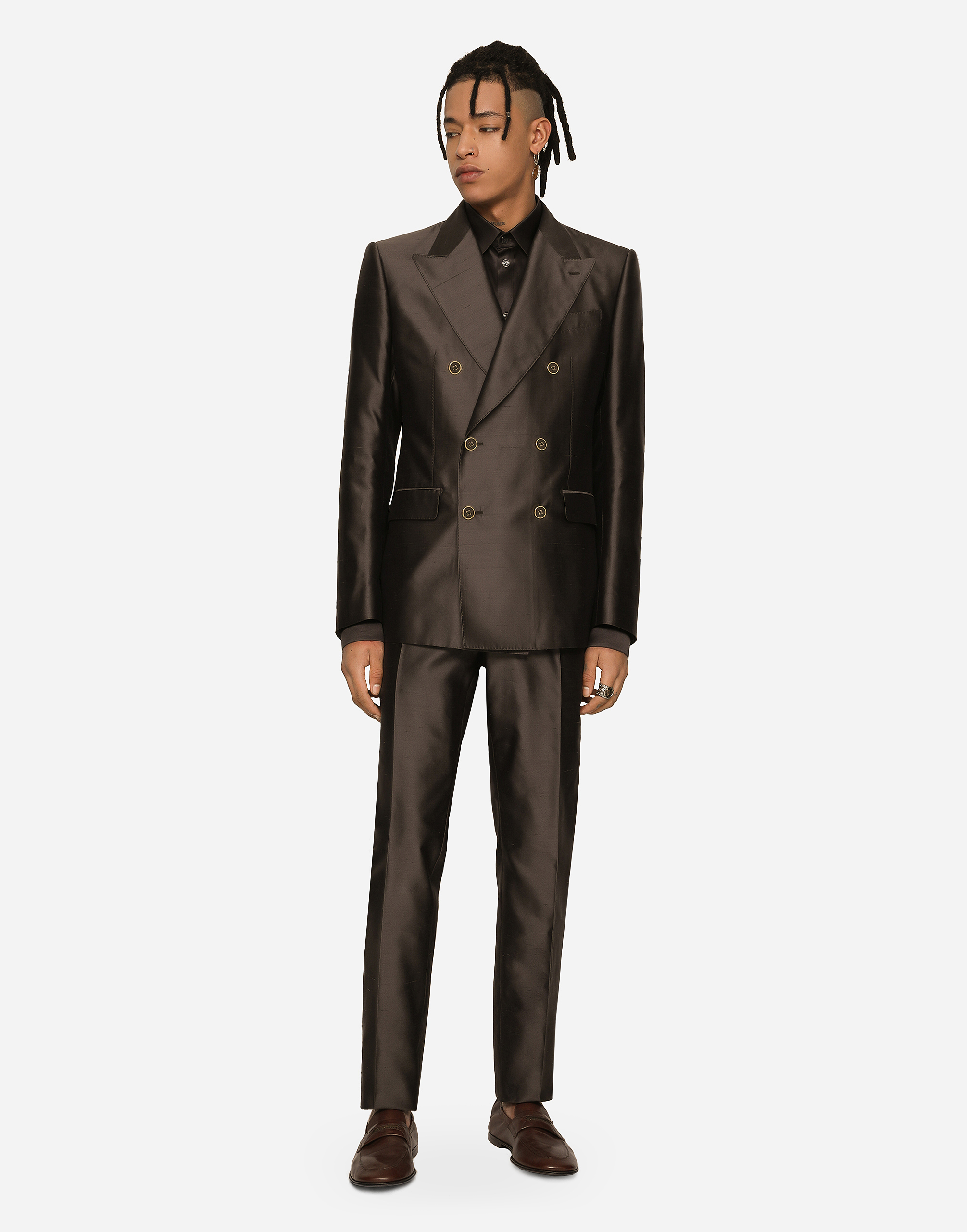 Shantung silk double-breasted Sicilia-fit suit