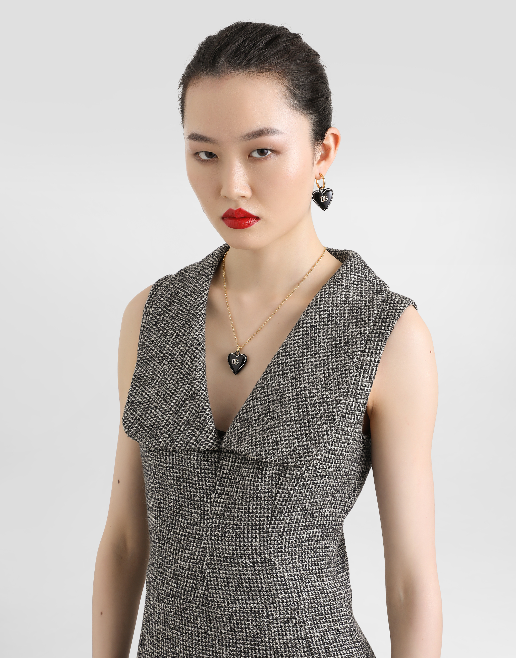 Dolce & Gabbana Houndstooth Sleeveless Midi Dress In Multi