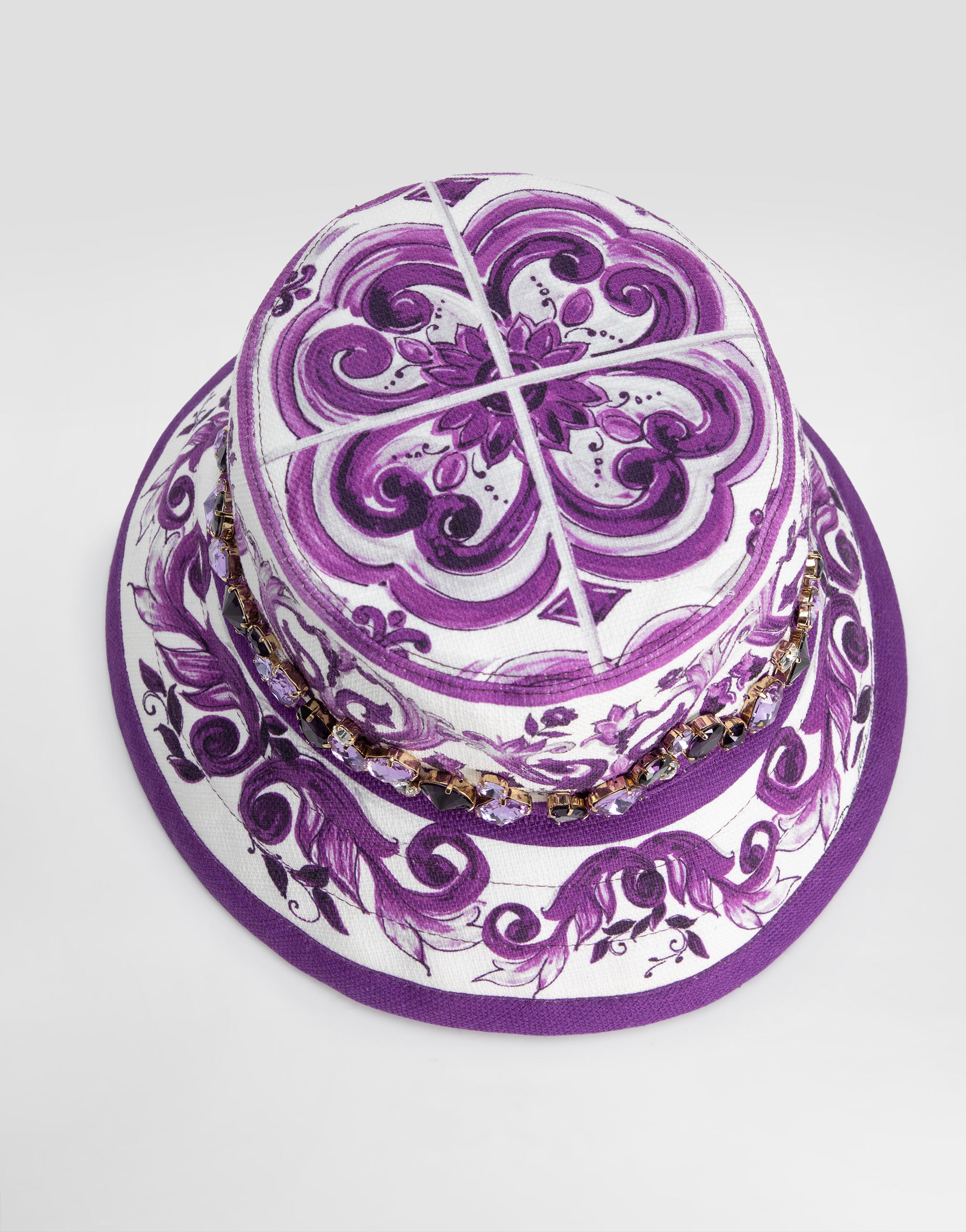 Dolce & Gabbana Majolica-print Crystal Bucket Hat In Purple