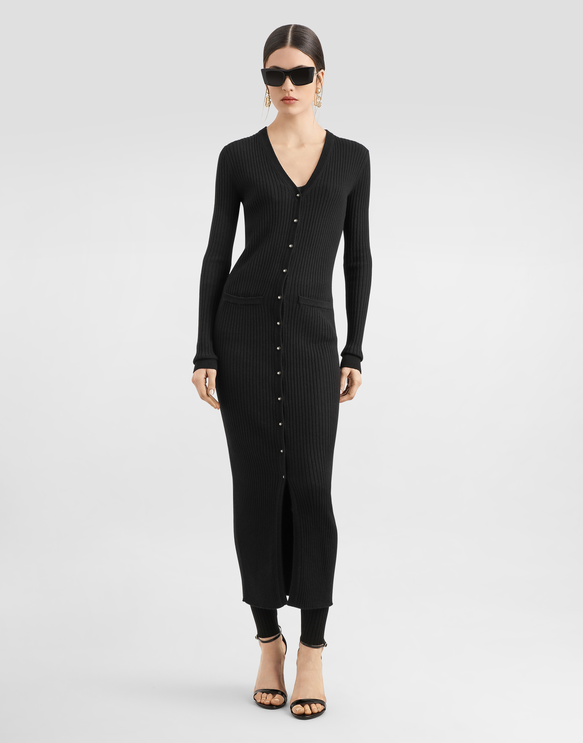 Shop Dolce & Gabbana Ribbed Wool Leggings In Black