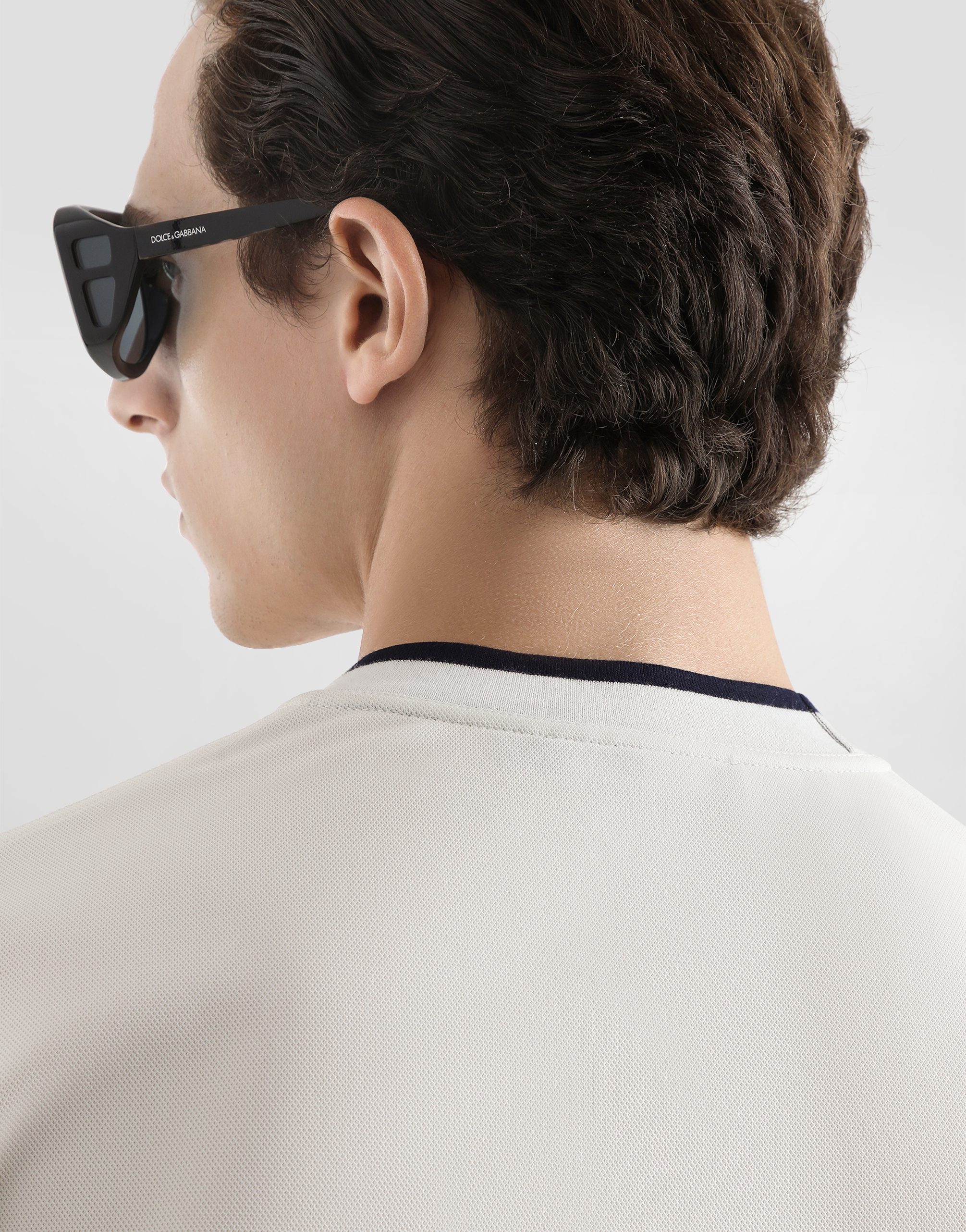 Dolce & Gabbana White Technical Piqué Cotton Tshirt With Embroidery In Gray