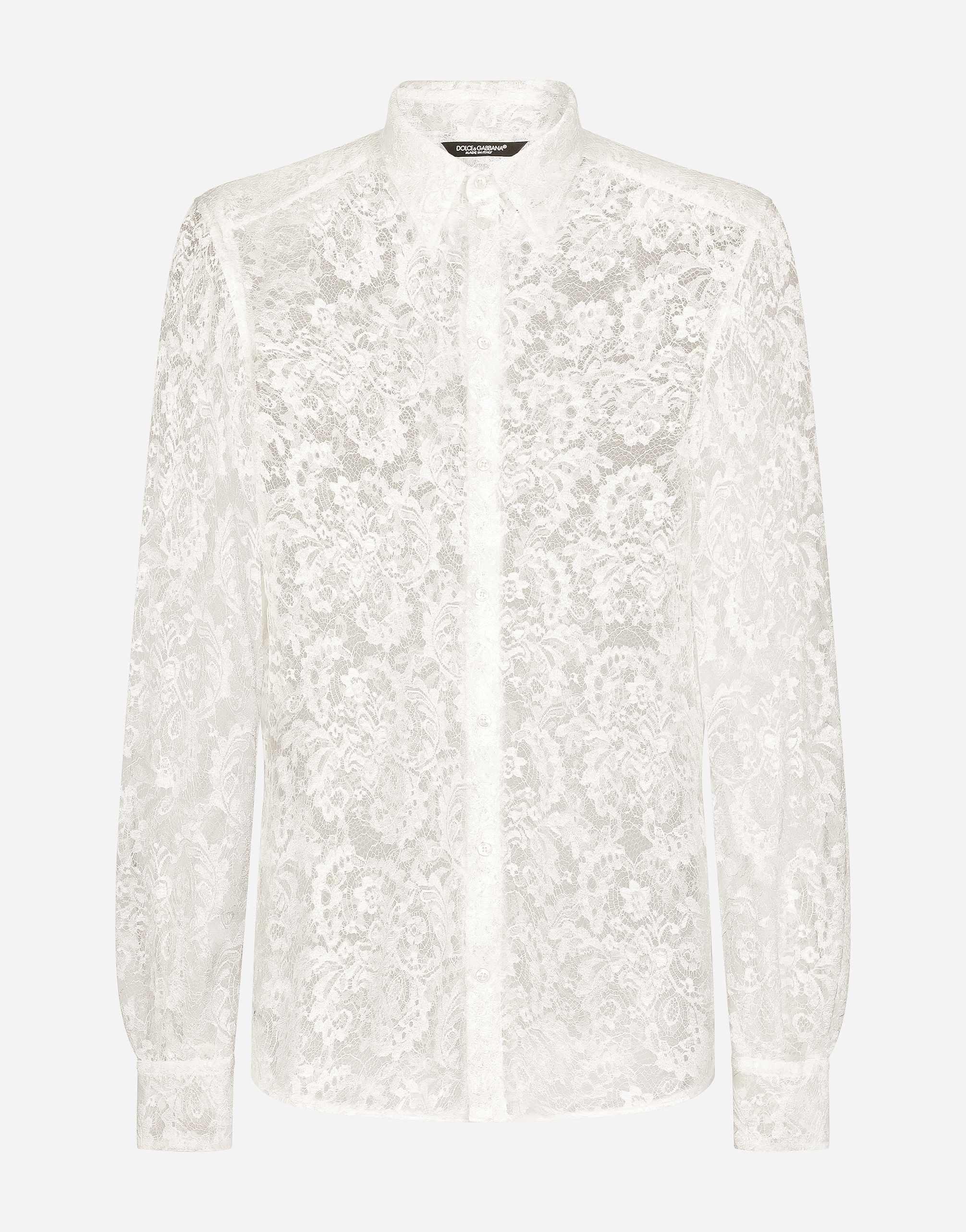 Dolce & Gabbana Lace Martini-fit Shirt In Natural_white
