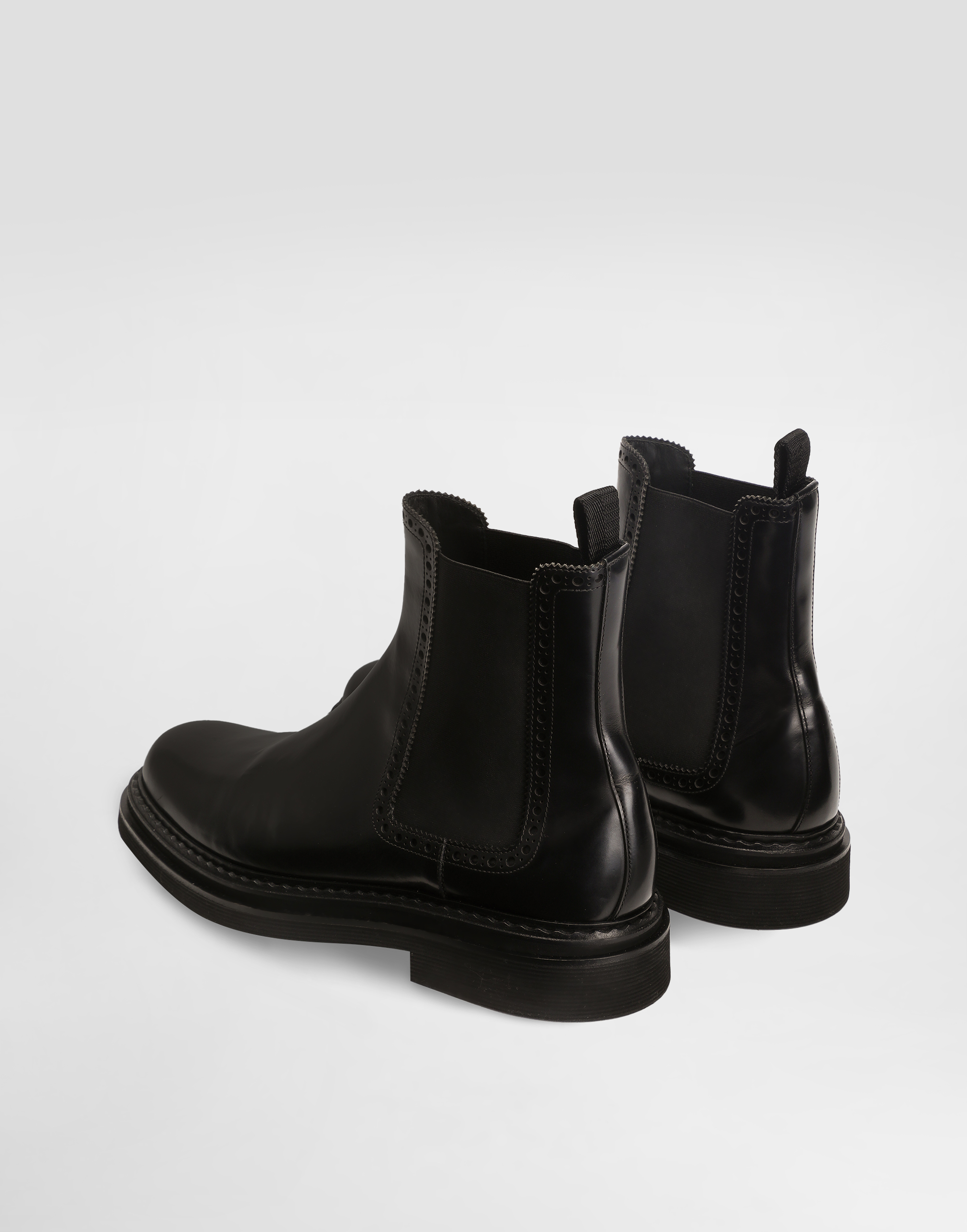 Dolce & Gabbana Mens Black Elasticated-panel Pull-tab Leather Chelsea Boots Eur 42 / 8 Uk In Black