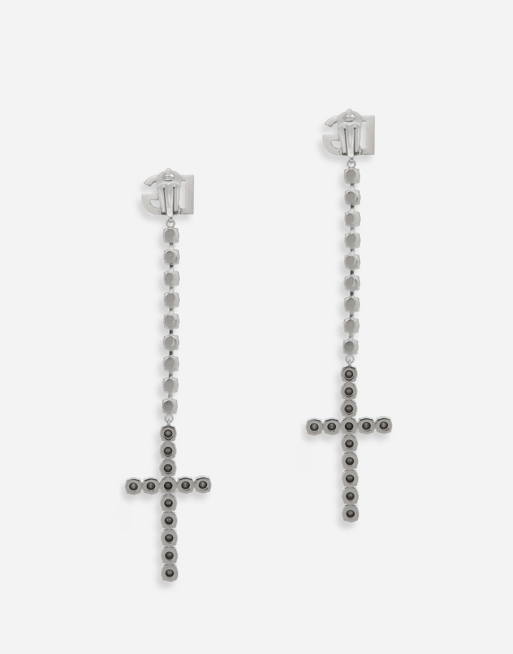 Shop Dolce & Gabbana Long Earrings With Rhinestone-detailed Crosses In Black