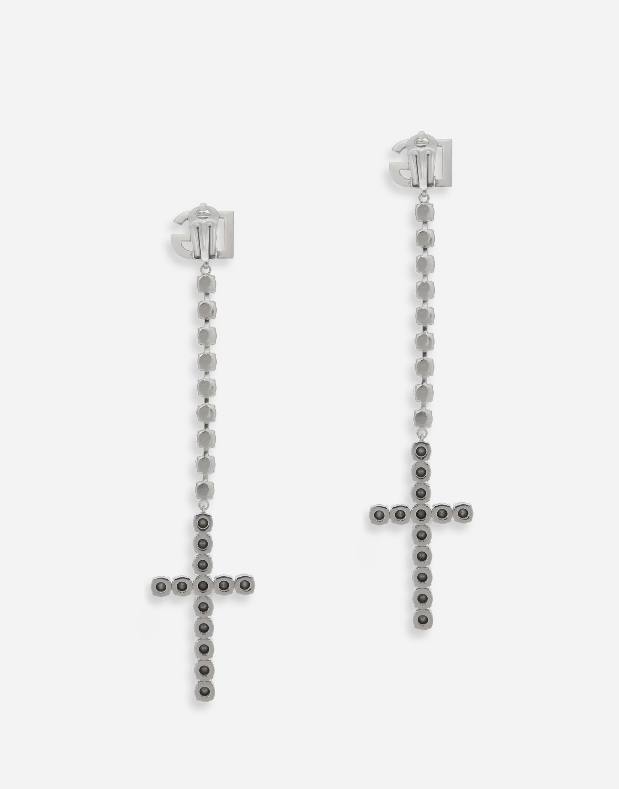 Dolce & Gabbana Long Earrings With Rhinestone-detailed Crosses In Black