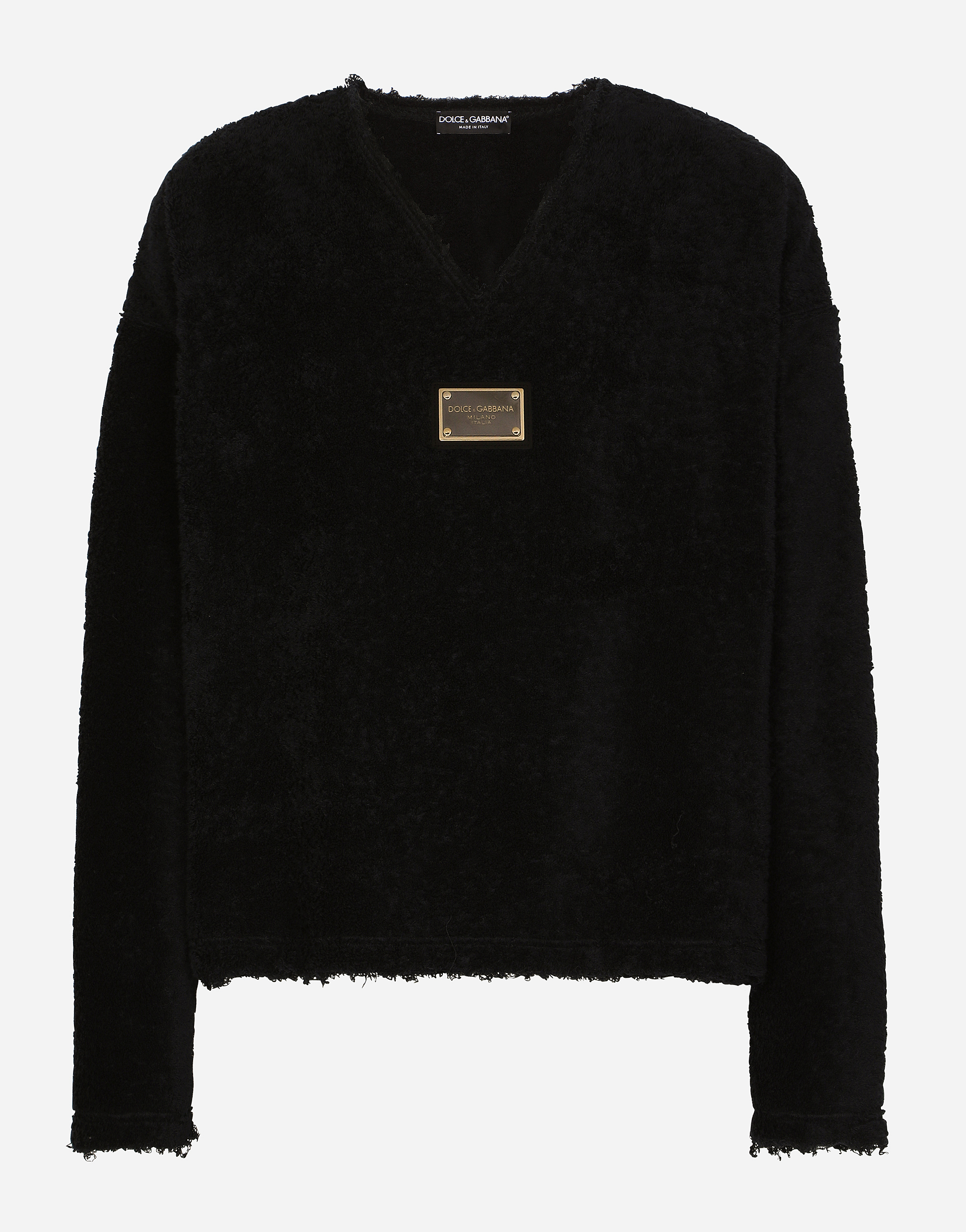 Dolce & Gabbana Terrycloth Sweatshirt With Logo Tag In Black
