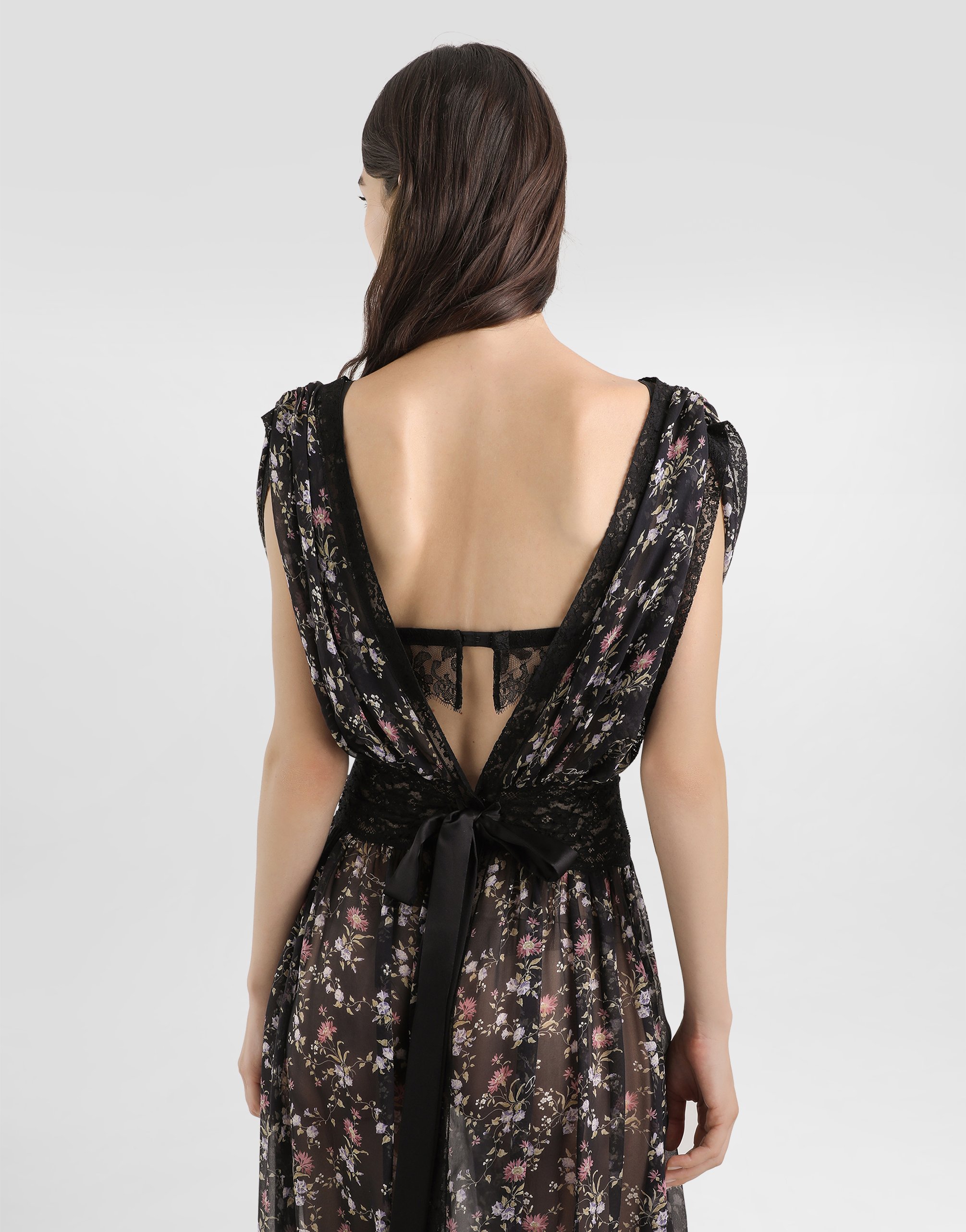 Dolce & Gabbana Small Floral-print Chiffon Dress In Black