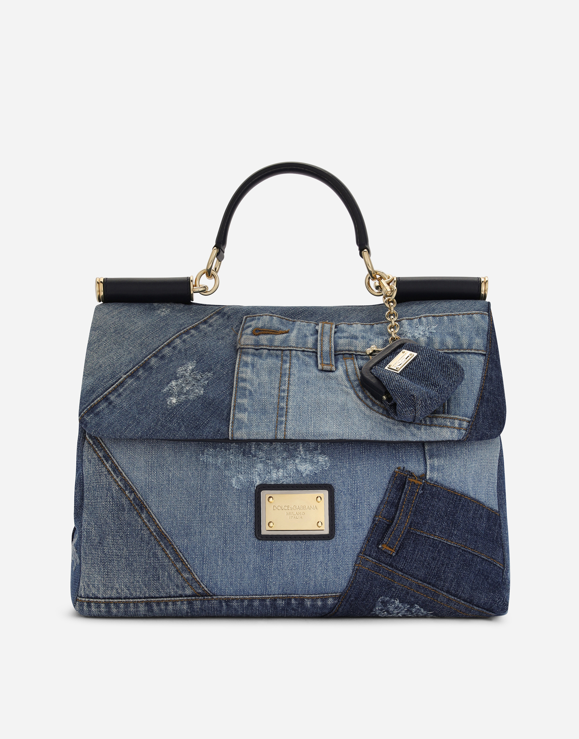 DOLCE & GABBANA LARGE PATCHWORK DENIM SICILY SOFT BAG