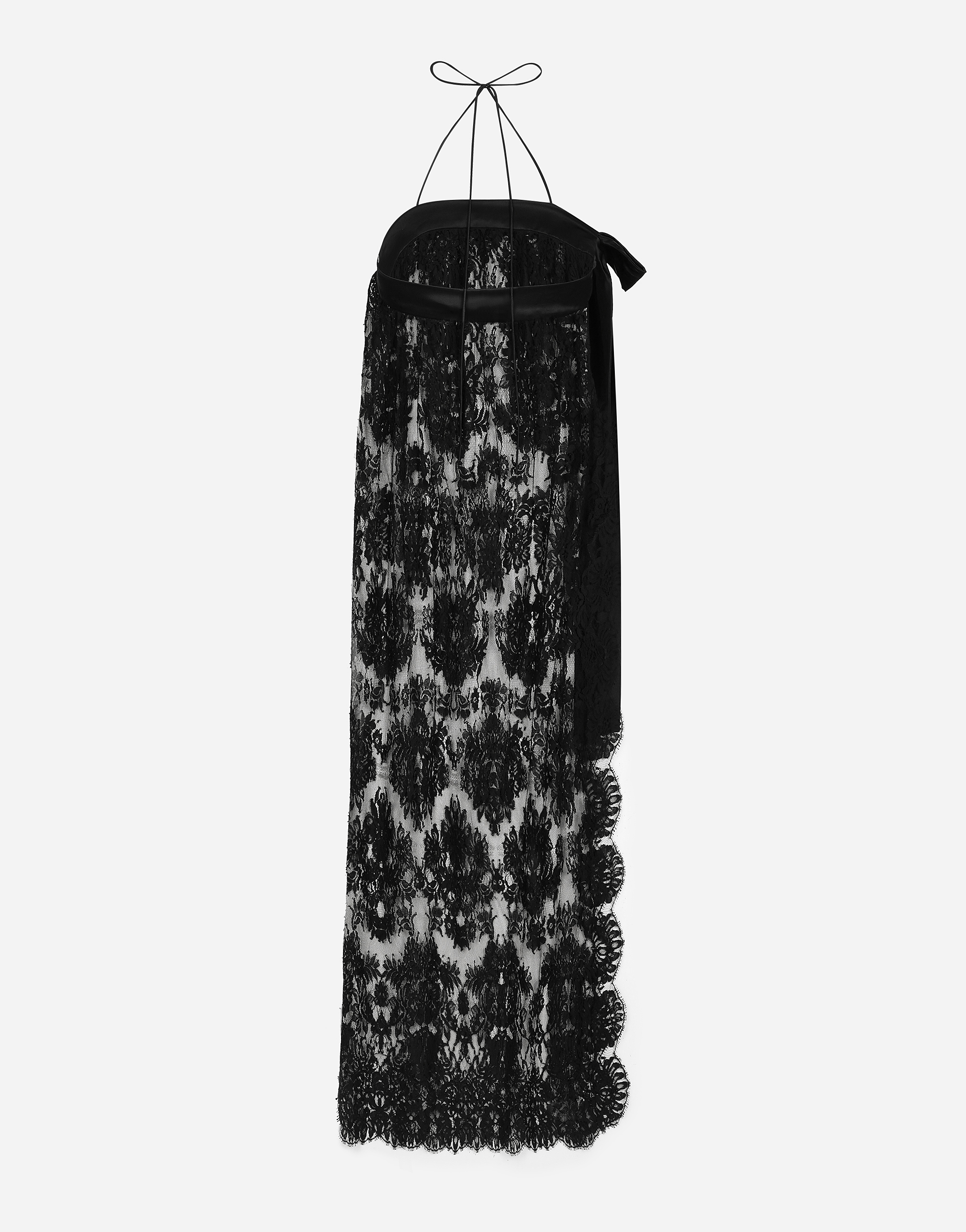 Dolce & Gabbana Calf-length Chantilly Lace Dress With Satin Details In Black