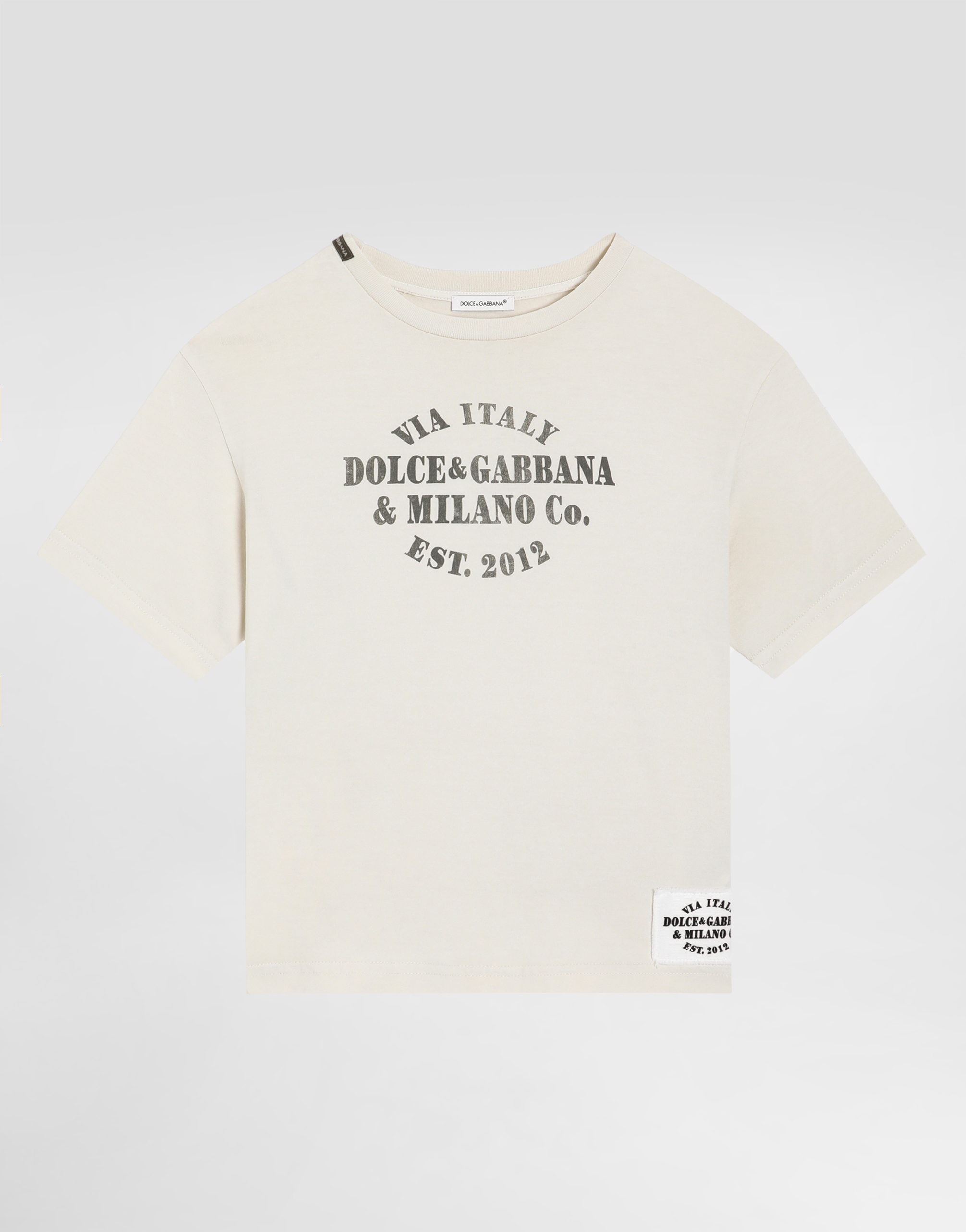 Jersey t-shirt with print and logo patch in Cream for Boys