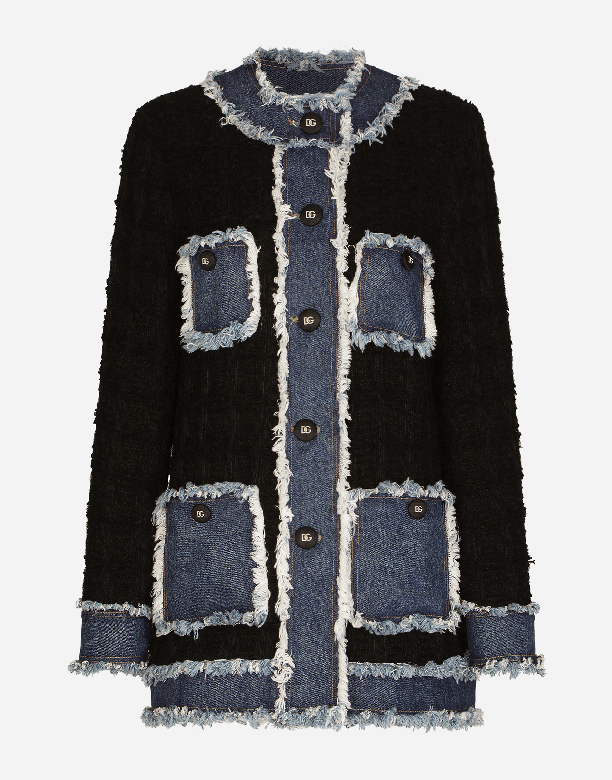 Dolce & Gabbana Tweed And Denim Jacket In Multicolor