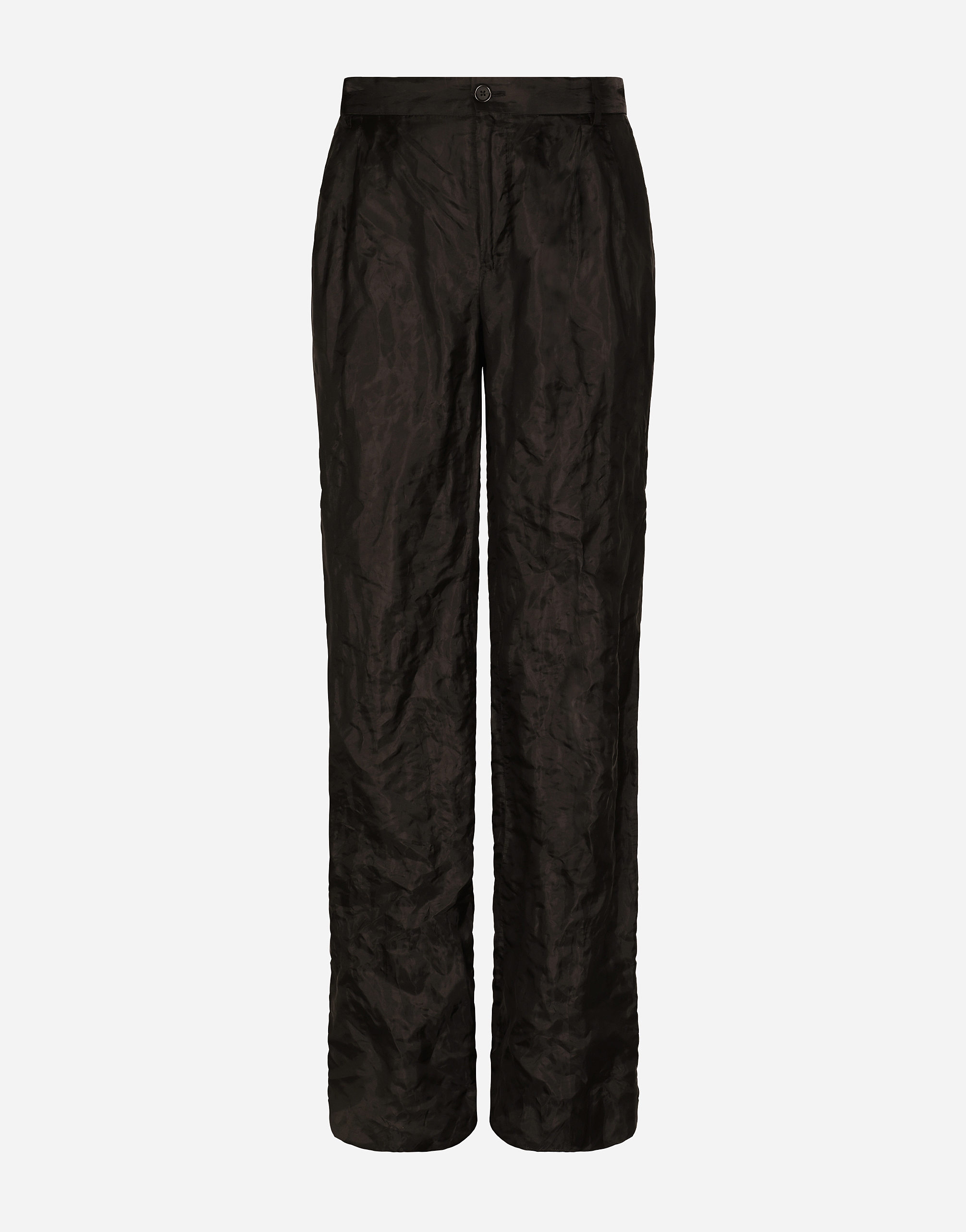 DOLCE & GABBANA TAILORED STRAIGHT-LEG PANTS IN METALLIC TECHNICAL FABRIC AND SILK