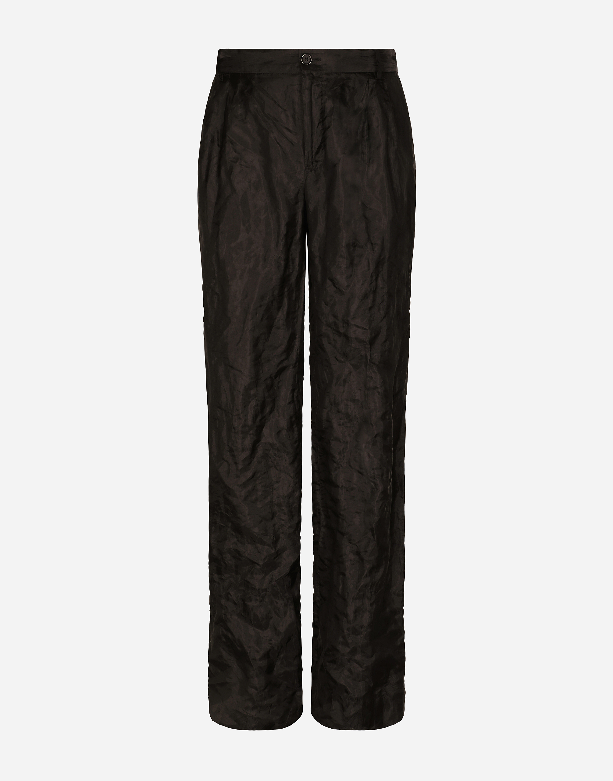 Dolce & Gabbana Tailored Straight-leg Pants In Metallic Technical Fabric And Silk In Black