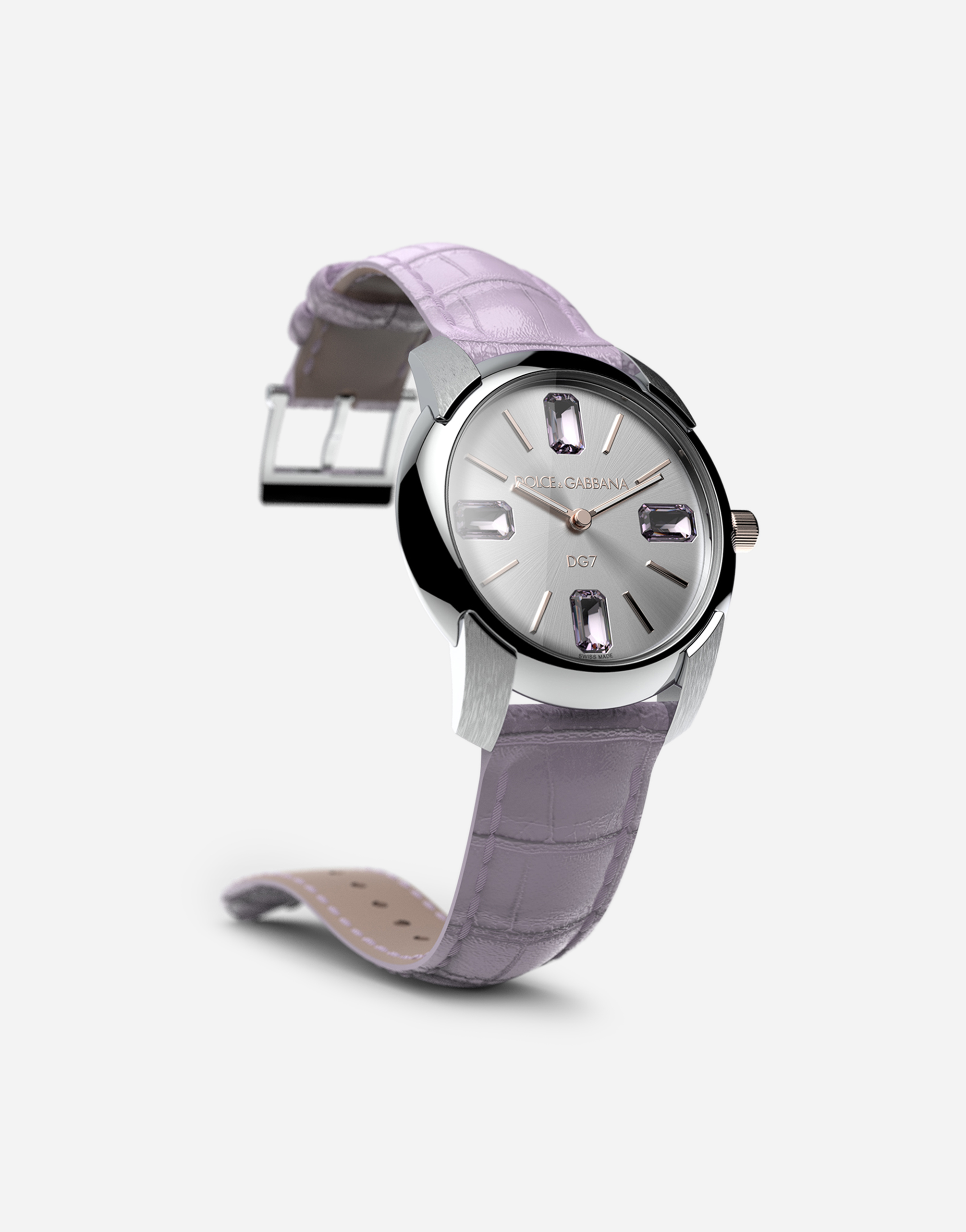 Shop Dolce & Gabbana Watch With Alligator Strap In Mauve