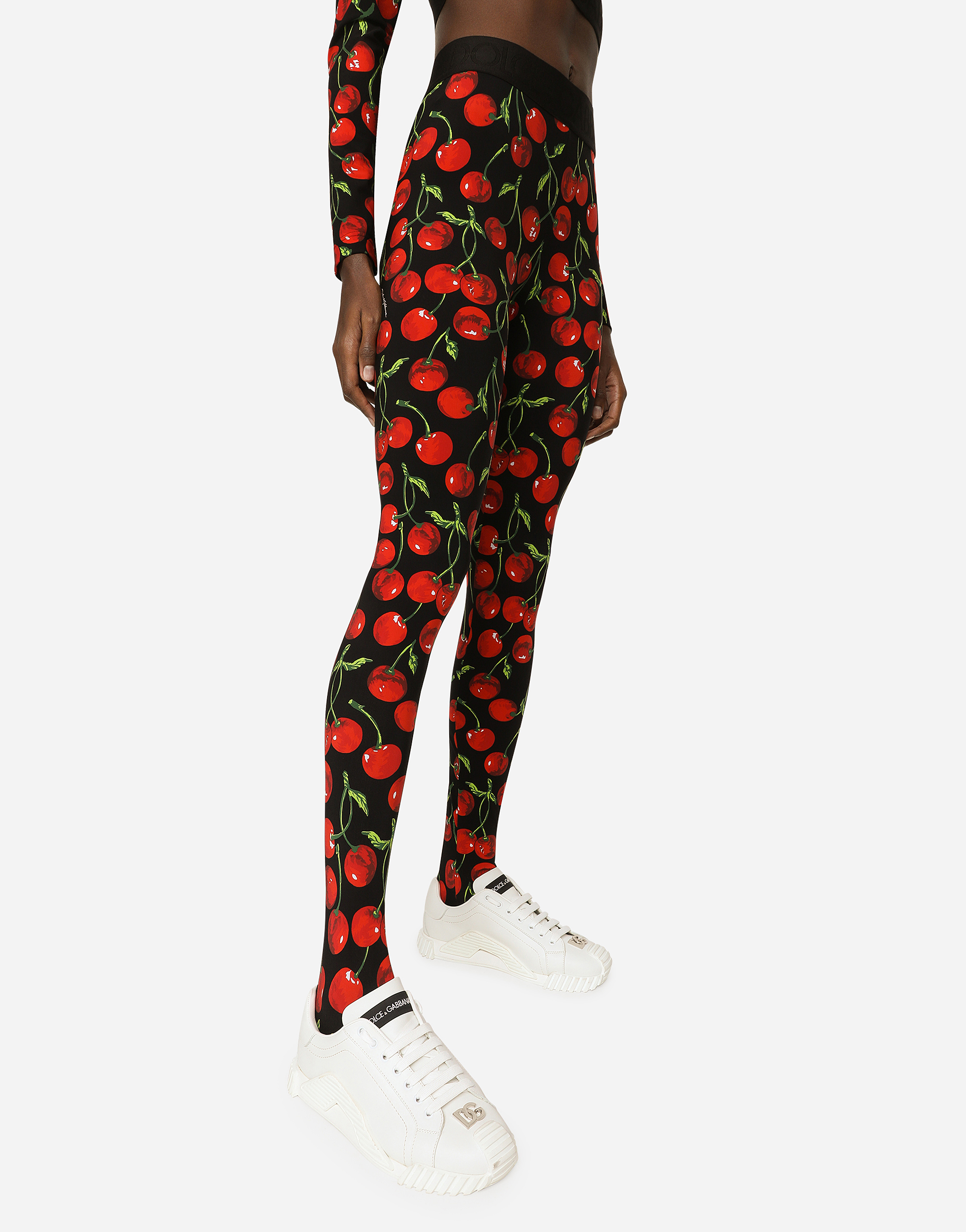 Shop Dolce & Gabbana Cherry-print Technical Jersey Leggings In Multicolor