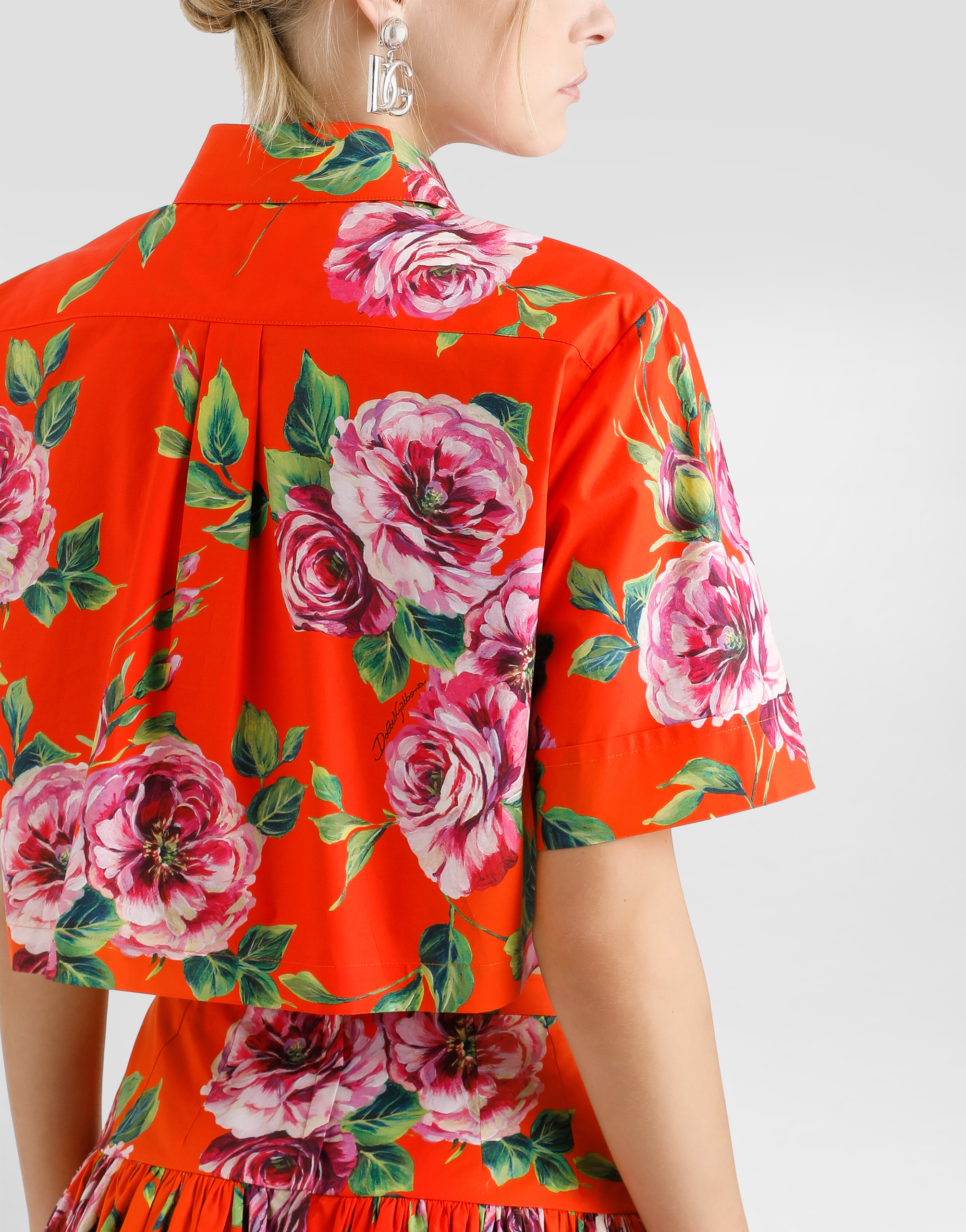 Dolce & Gabbana Short Cotton Shirt With Antique Rose Print In Print