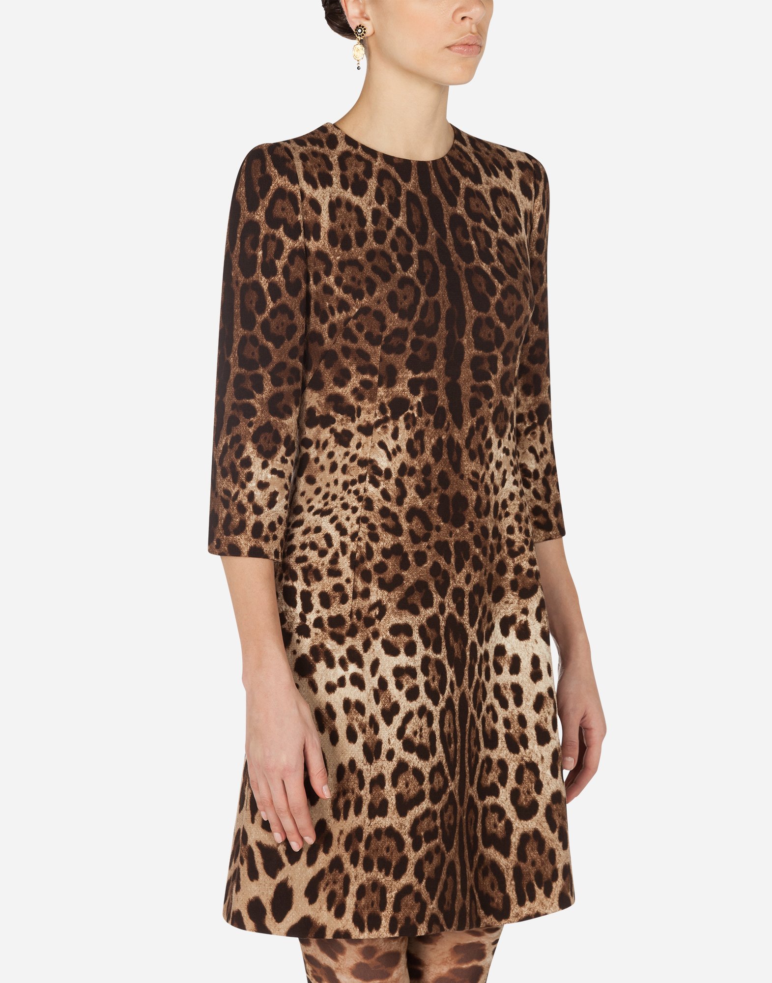 Dolce & Gabbana Short Leopard Print Dress In Double Crêpe In Animal Print