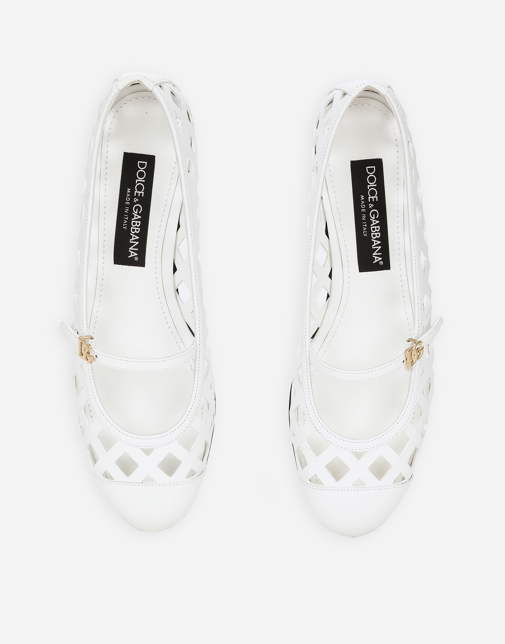 Dolce & Gabbana Formale Cutout Leather Ballet Flats In Bianco Ottico