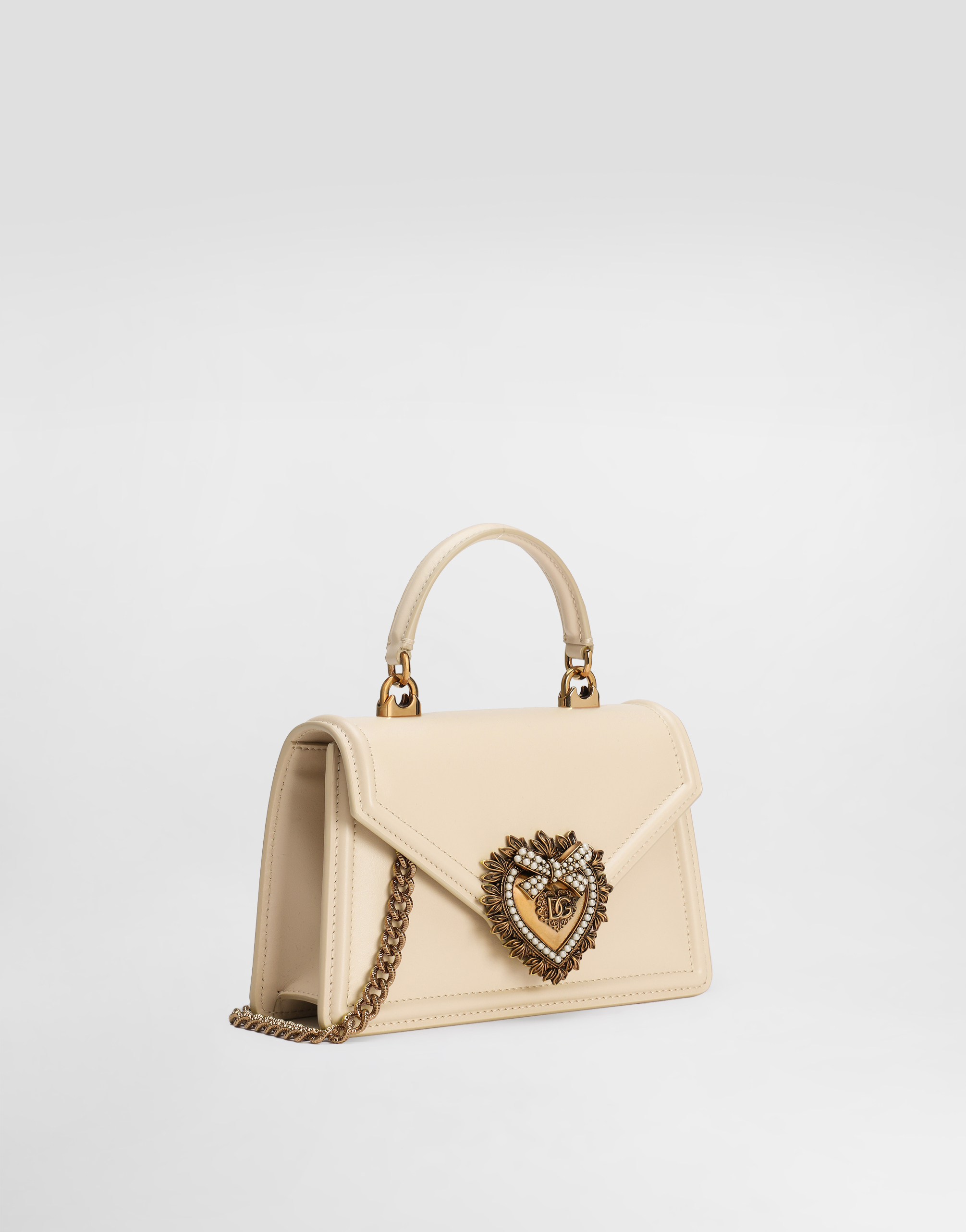 Dolce & Gabbana Mini Devotion Leather Top Handle Bag In White