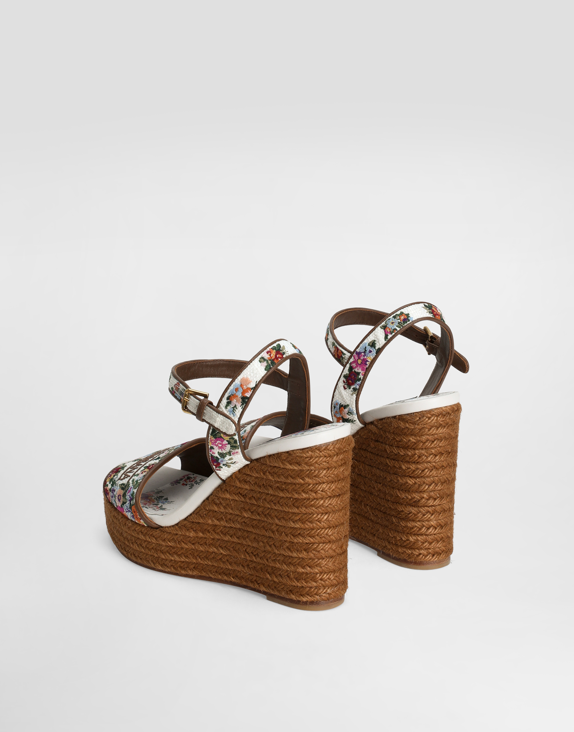 Dolce & Gabbana Wedge Sandals With Logo Embroidery In White