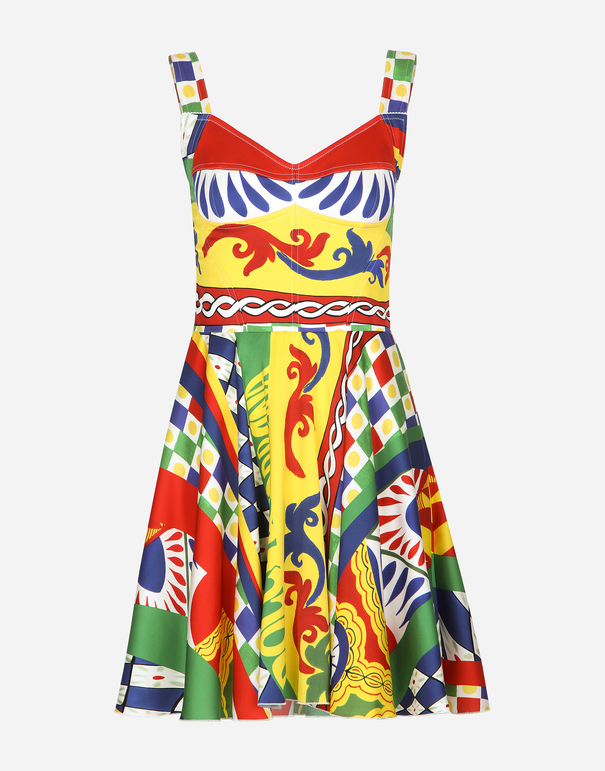 DOLCE & GABBANA SHORT CARRETTO-PRINT CHARMEUSE BUSTIER DRESS