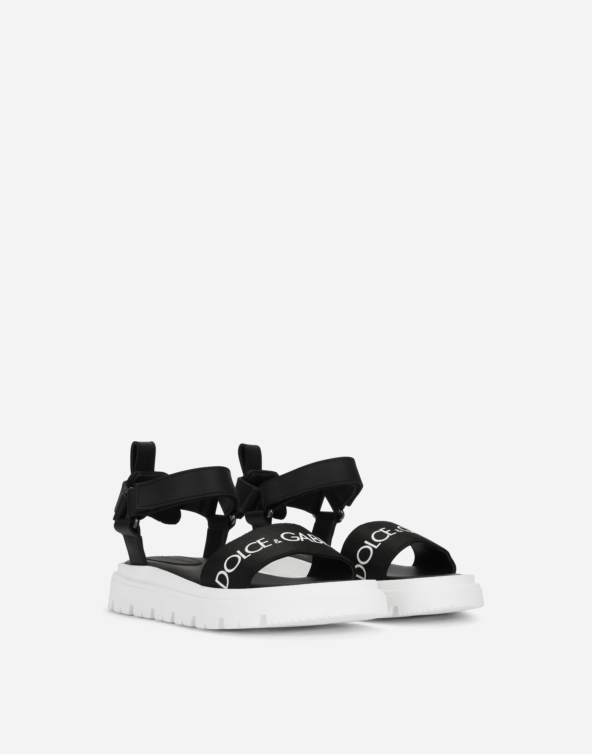 DOLCE & GABBANA CALFSKIN SANDALS WITH LOGO TAPE