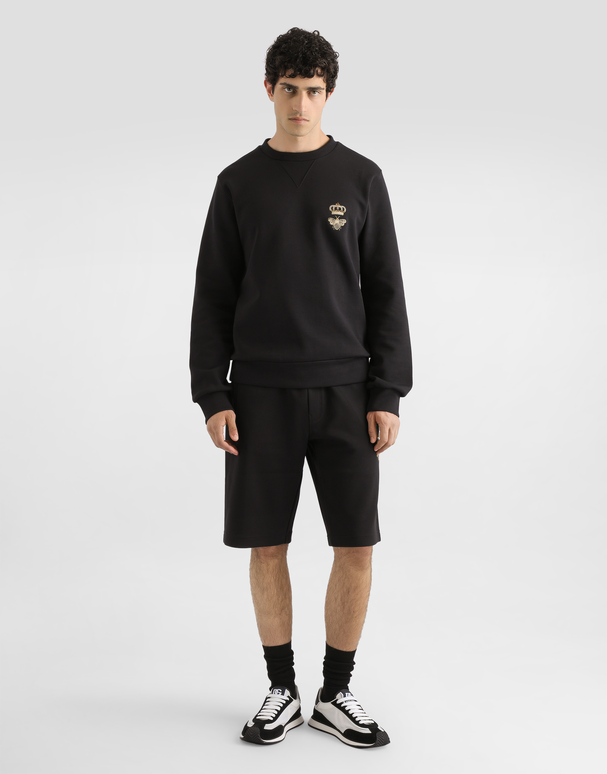 Shop Dolce & Gabbana Cotton Jersey Sweatshirt With Embroidery In Black