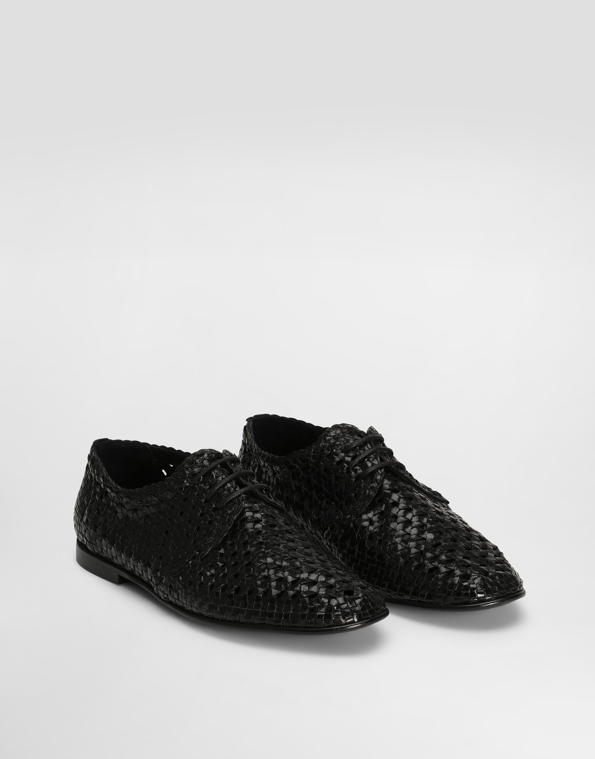 Dolce & Gabbana Black Woven Leather Derby Shoes
