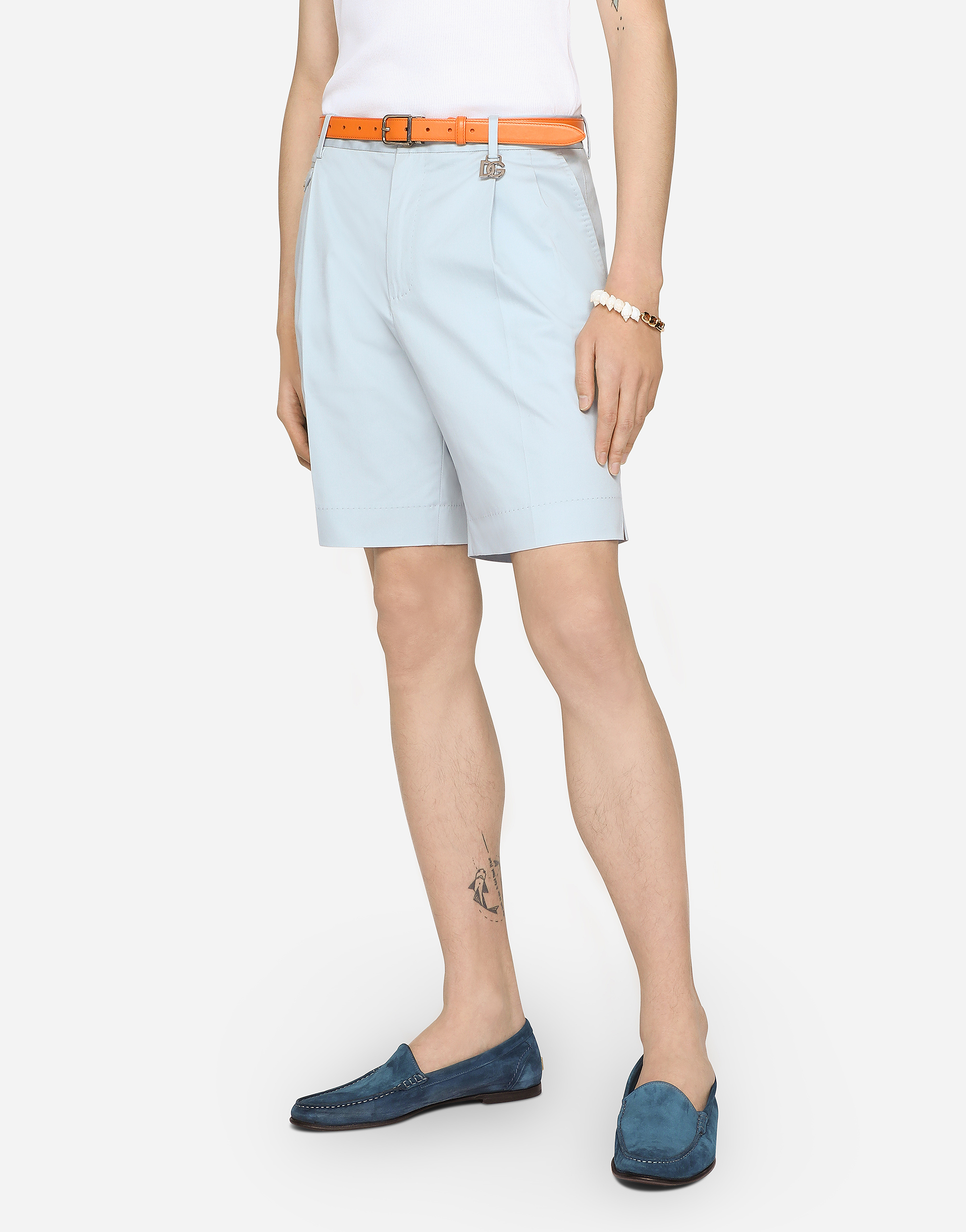 DOLCE & GABBANA STRETCH COTTON SHORTS WITH DG PATCH