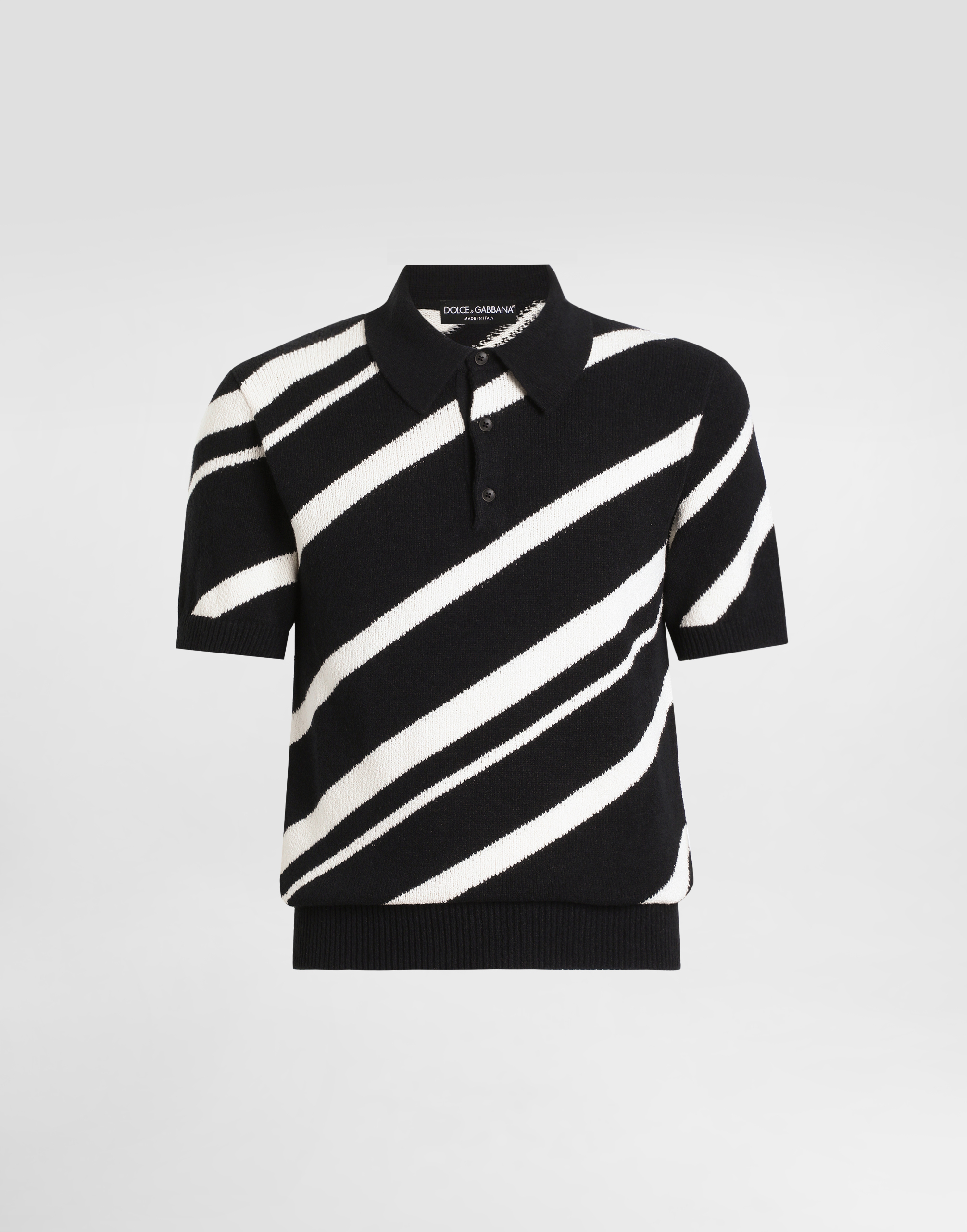Short-sleeved cotton polo-shirt with striped inlay
