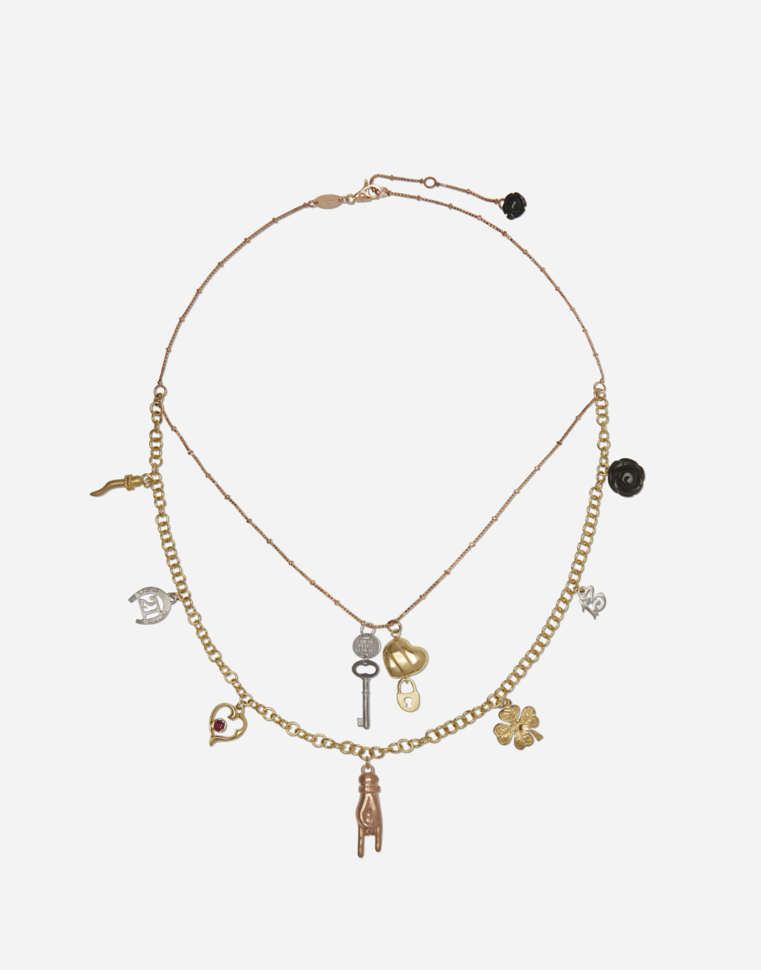 Dolce & Gabbana Yellow, White And Red Gold Good Luck Necklace With Black And Ruby Jade Details