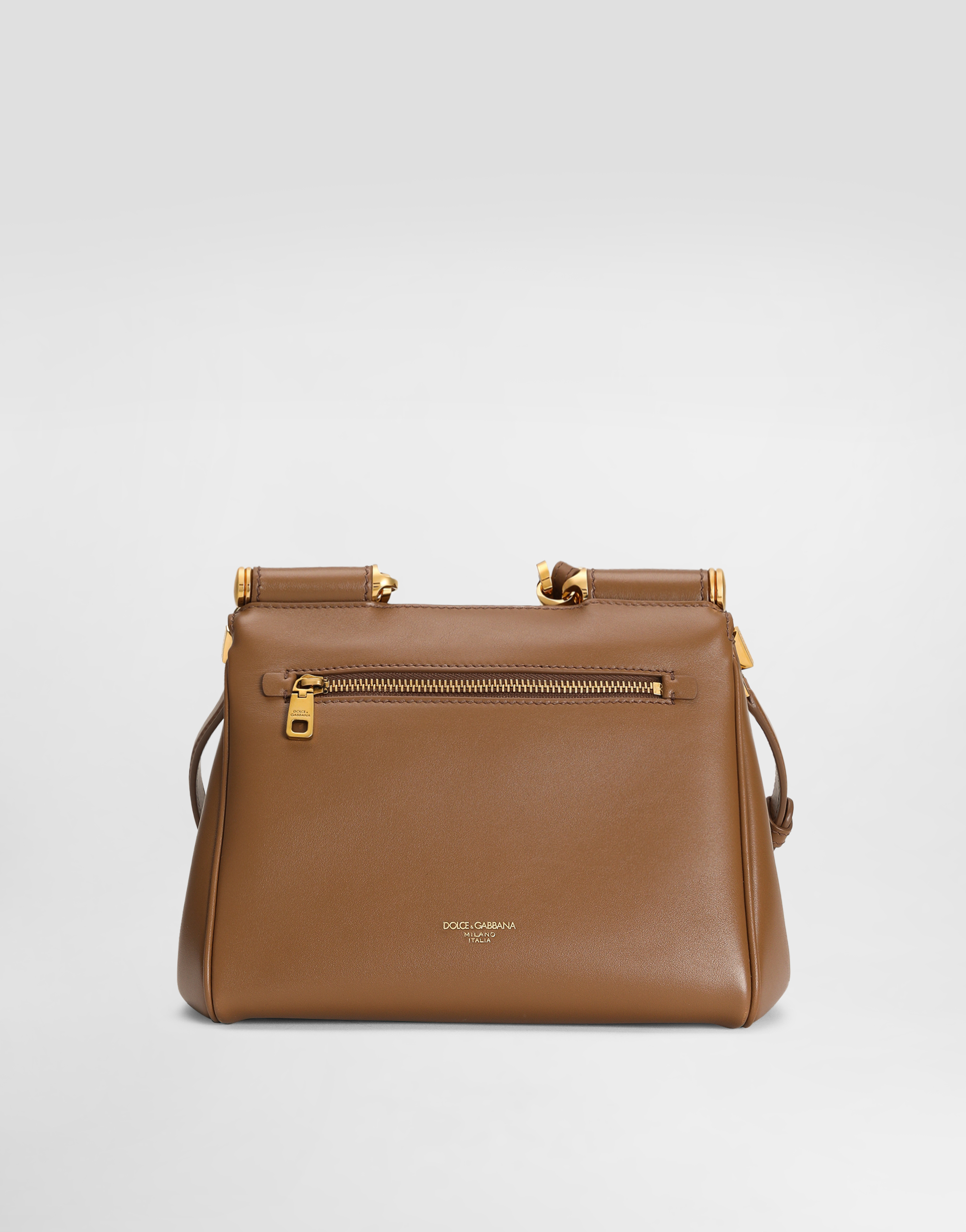 Dolce & Gabbana Structured Calf Leather Handbag In Brown