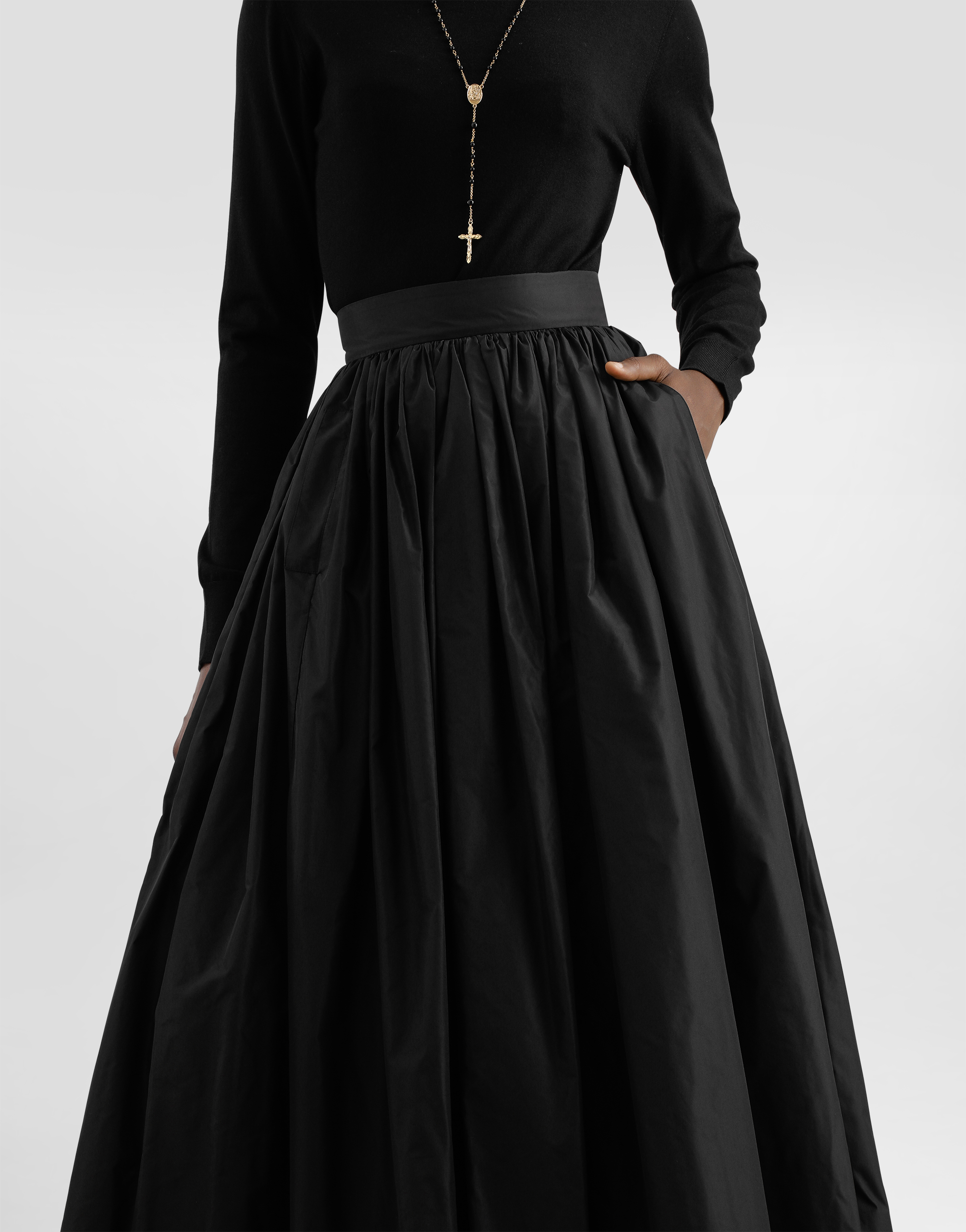 Dolce & Gabbana Long Taffeta Circle Skirt In Black