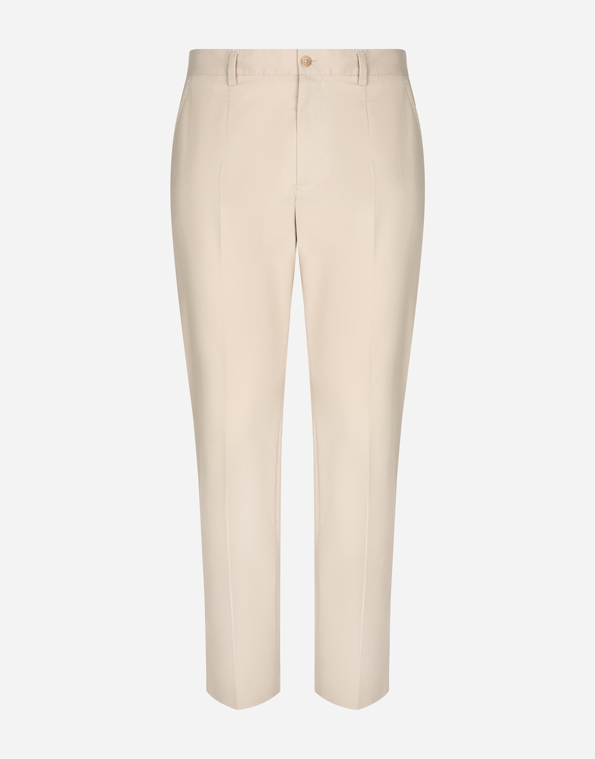 Dolce & Gabbana Stretch Cotton Trousers With Branded Tag In Beige