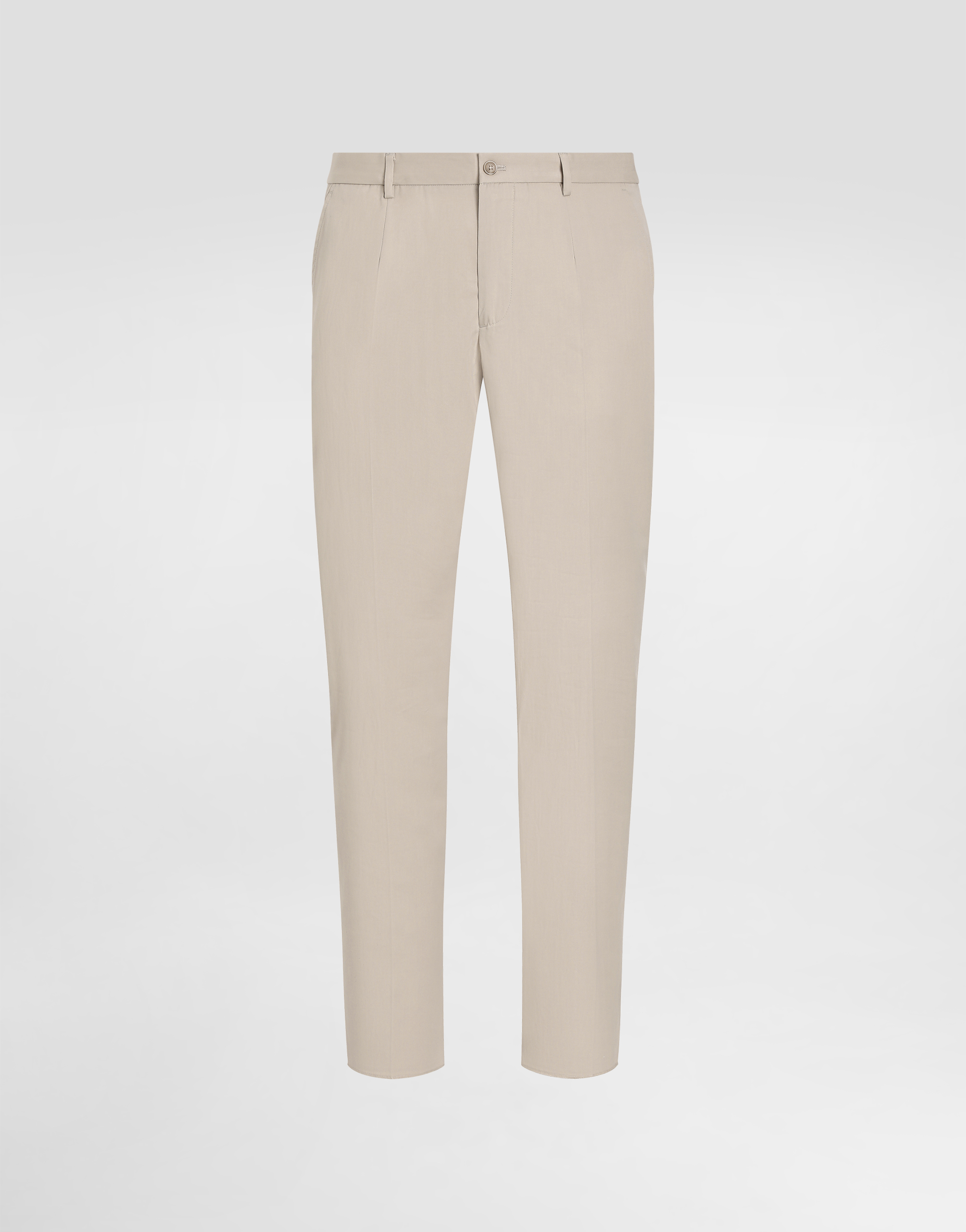 Dolce & Gabbana Stretch Cotton Pants With Branded Tag In Beige