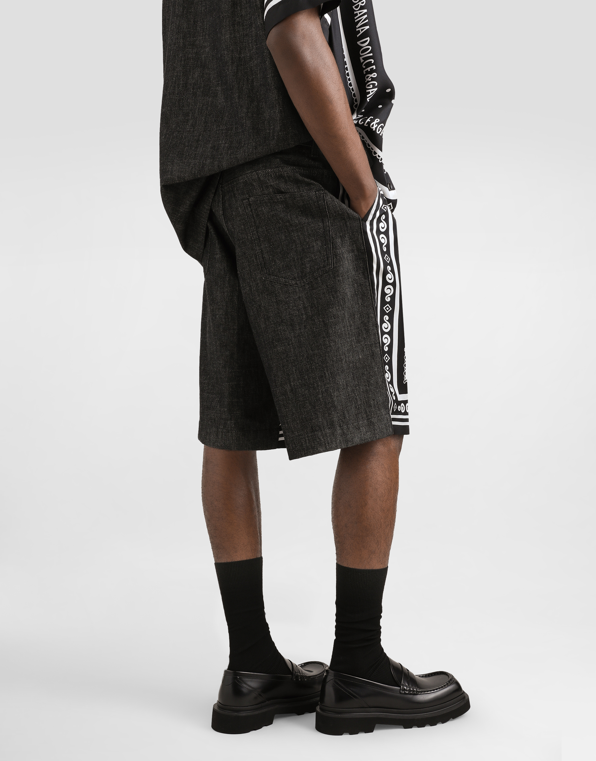 Dolce & Gabbana Printed Silk And Denim Shorts In Multicolor