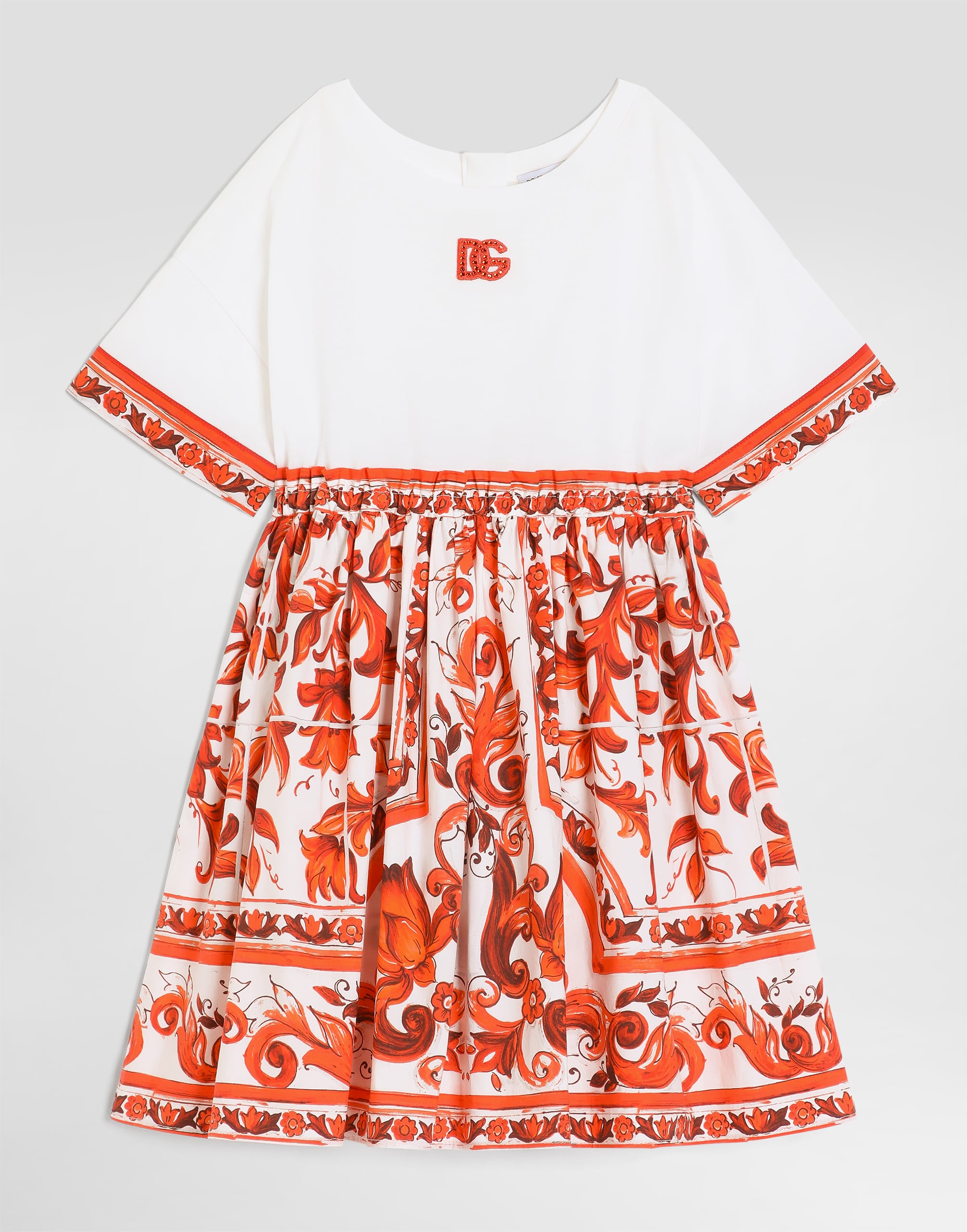 Majolica-print mix material dress in Multicolor for Girls