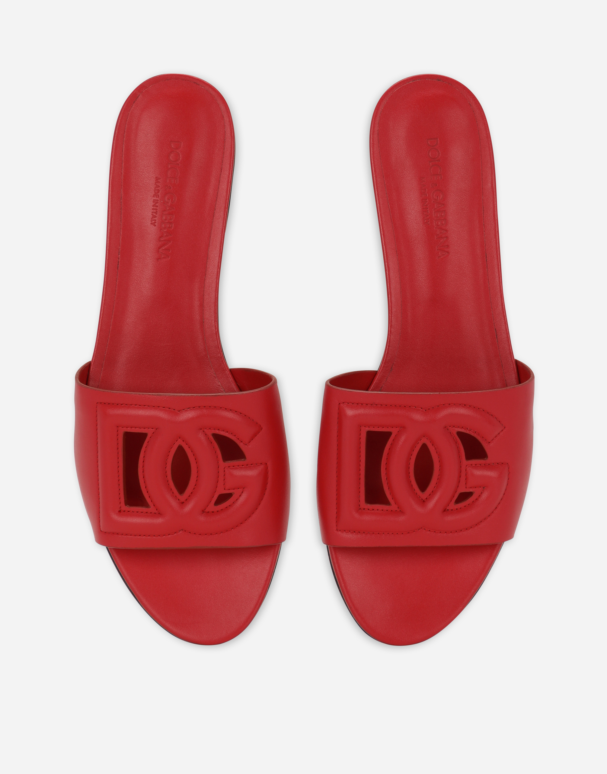Shop Dolce & Gabbana Calfskin Sliders With Dg Logo In Red