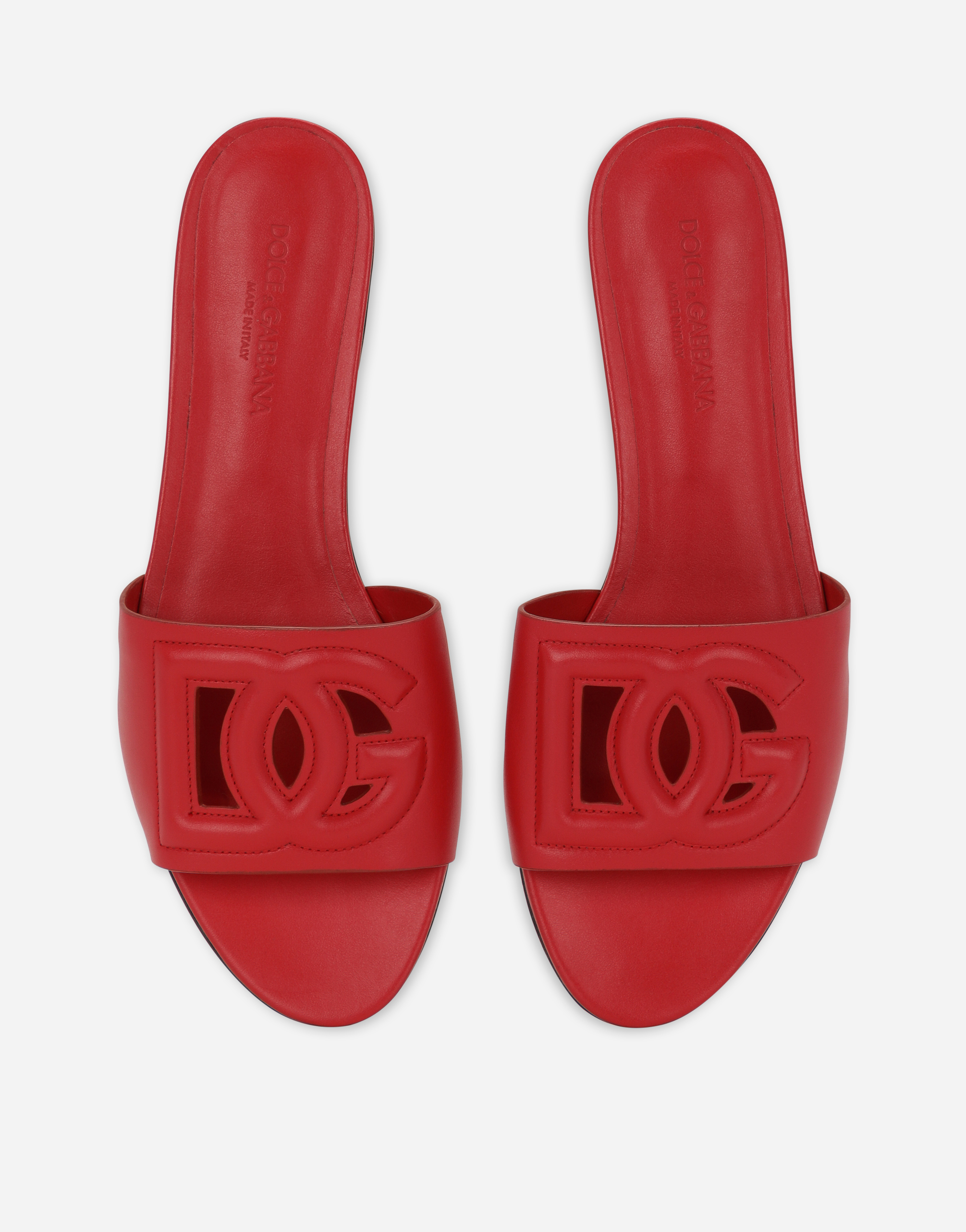 Dolce & Gabbana 'bianca' Leather Flat Sole Sandals In Red