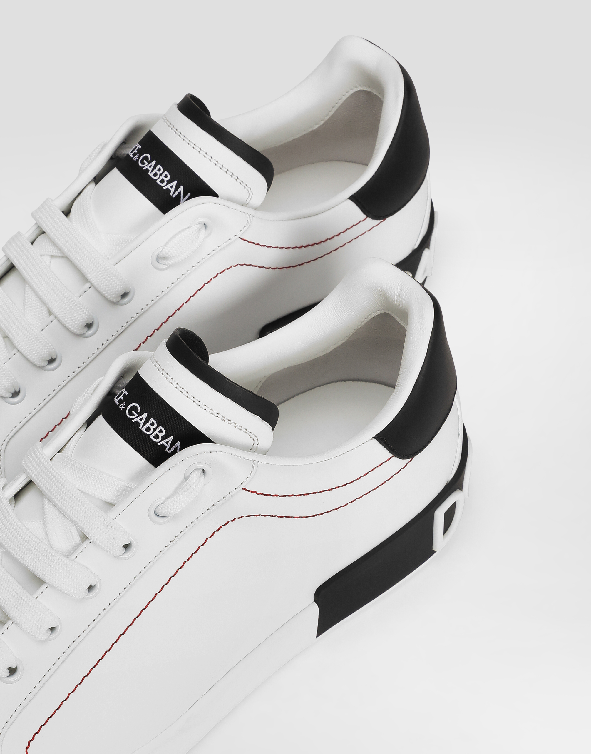 Dolce & Gabbana Calfskin Nappa Portofino Sneakers For Men In White
