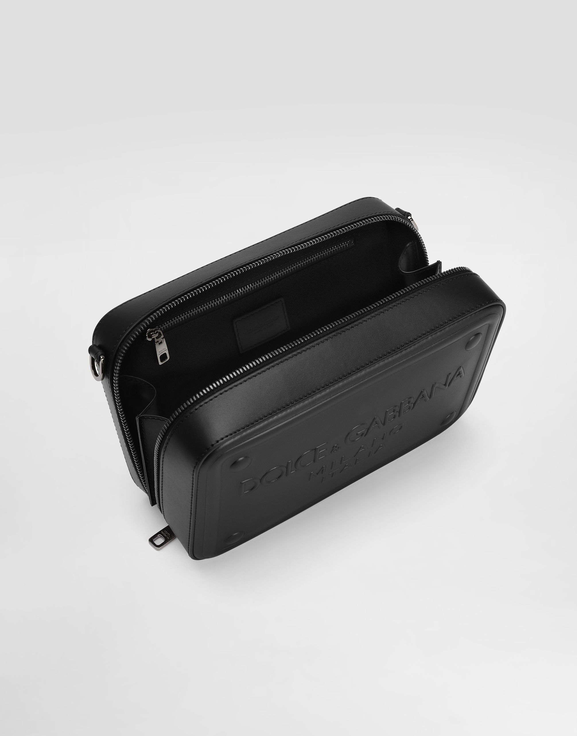 Calfskin crossbody bag with raised logo