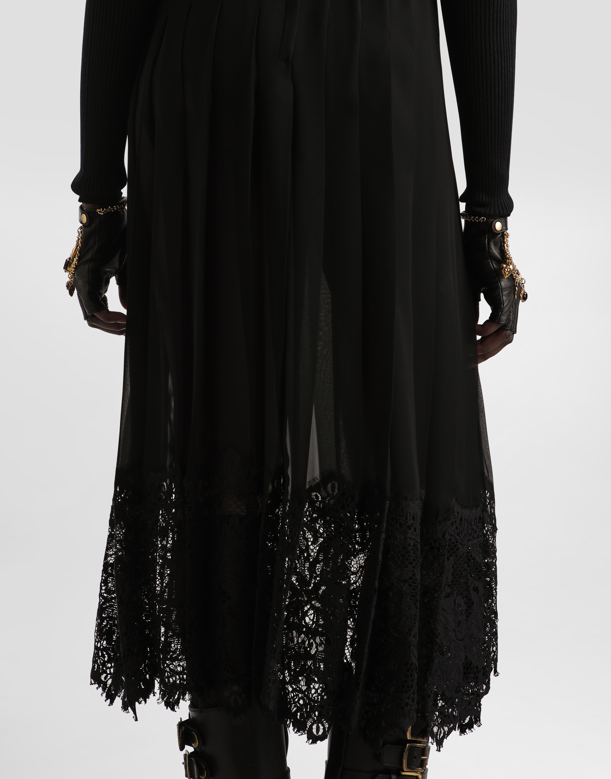 Dolce & Gabbana Gonna Midi In Chiffon And Black Lace In Black