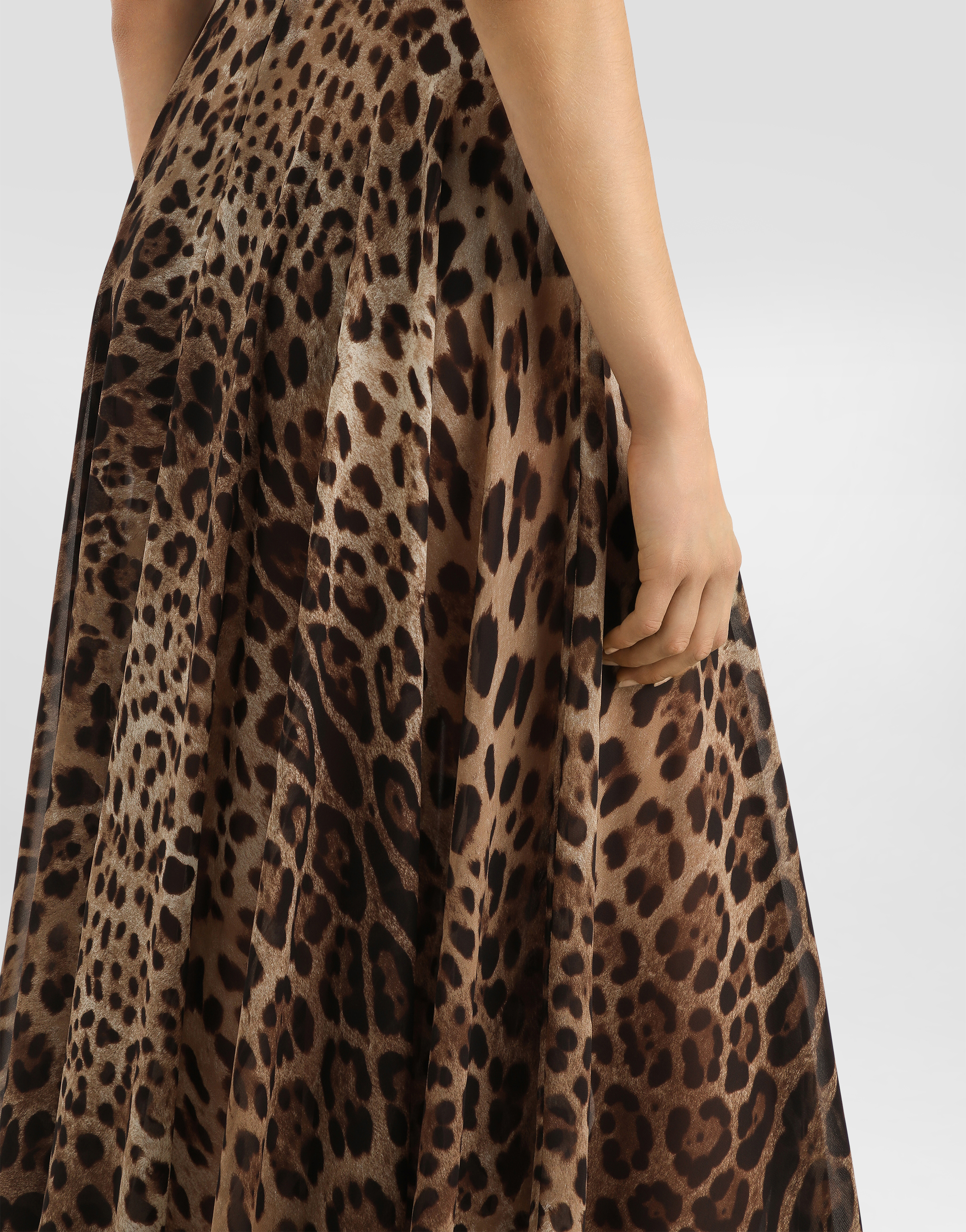 Leopard-print chiffon circle skirt