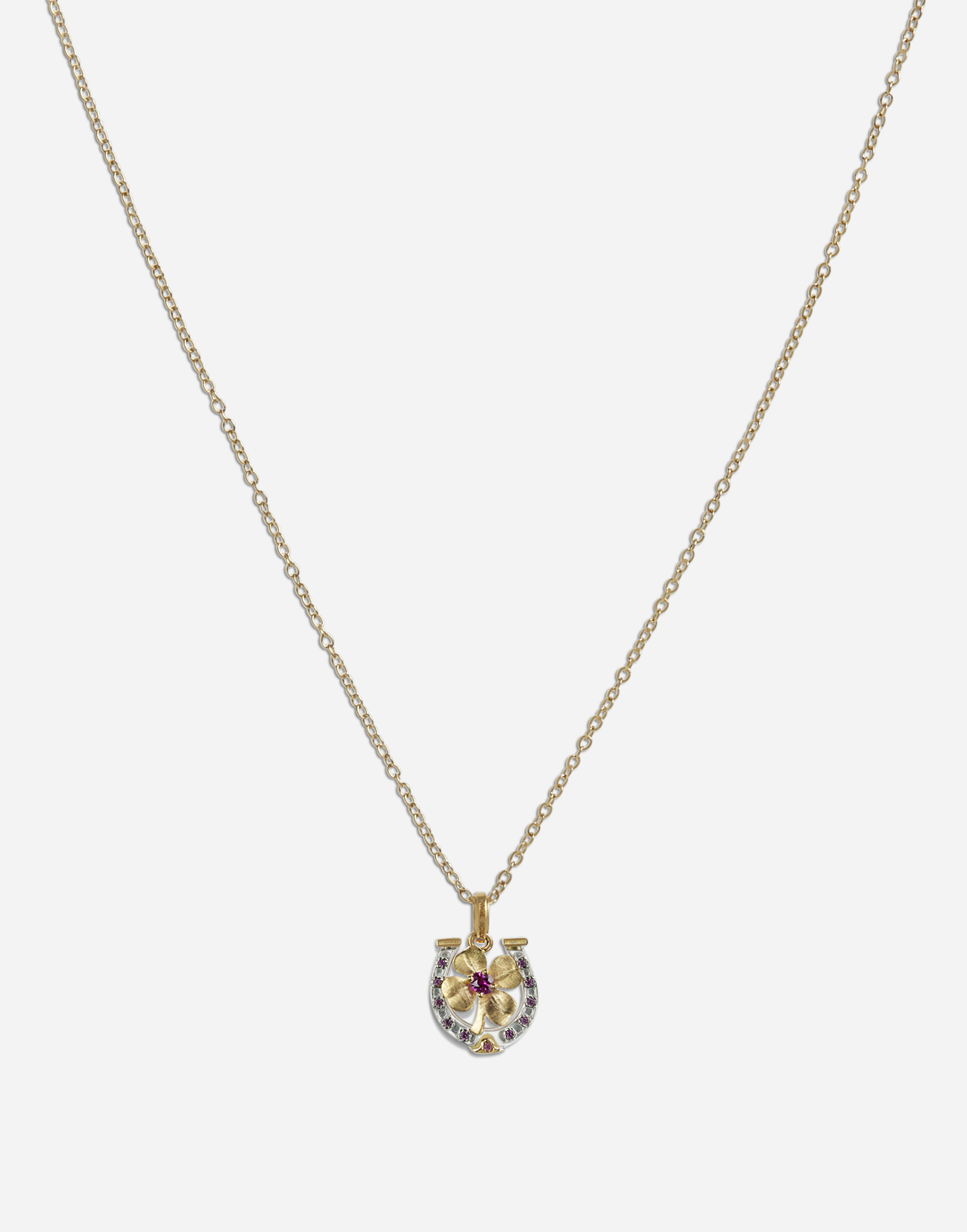  Good Luck Necklace 18 carat white and yellow gold and rubies