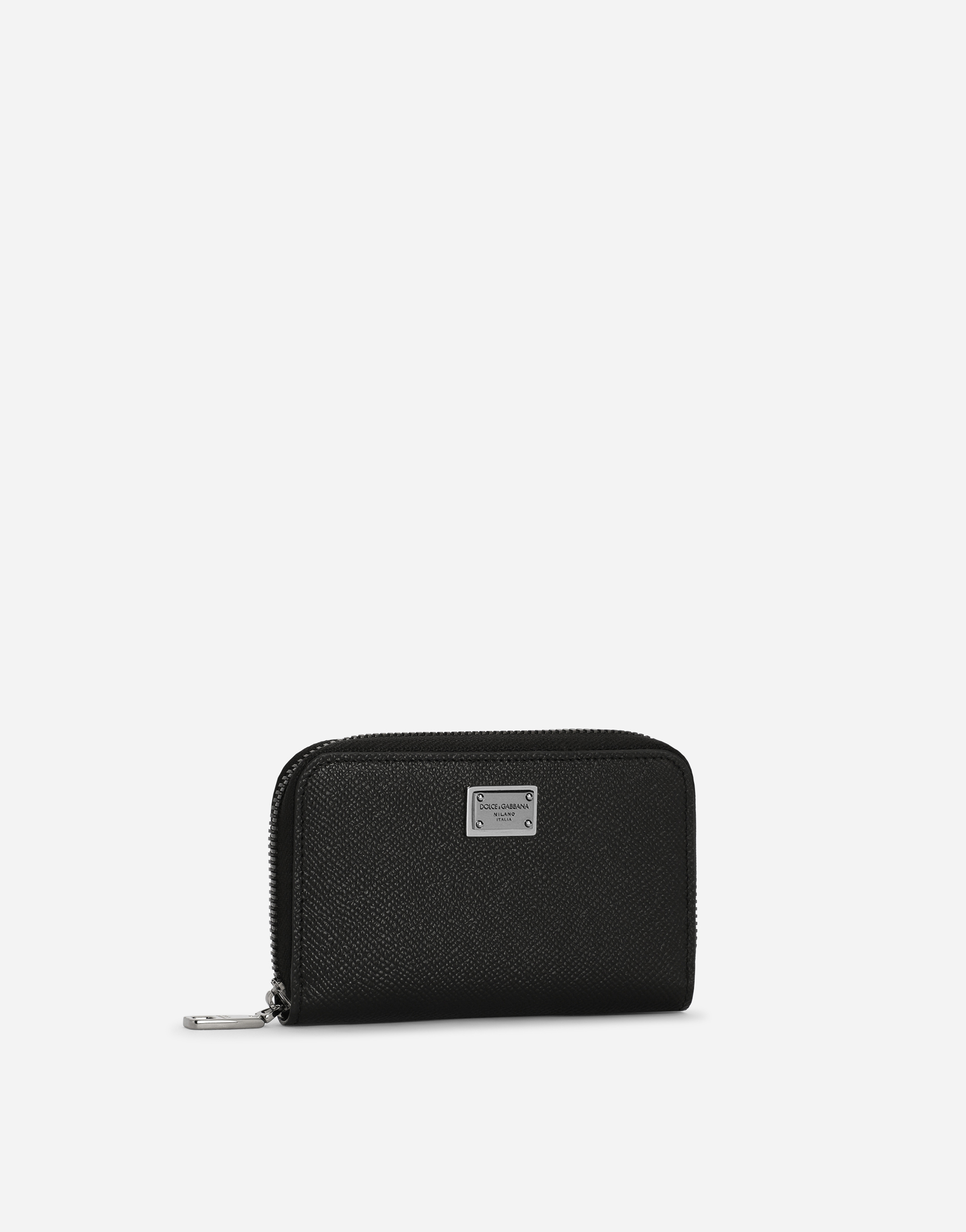Dolce & Gabbana Small Calfskin Zip-around Wallet With Logo Tag In Black