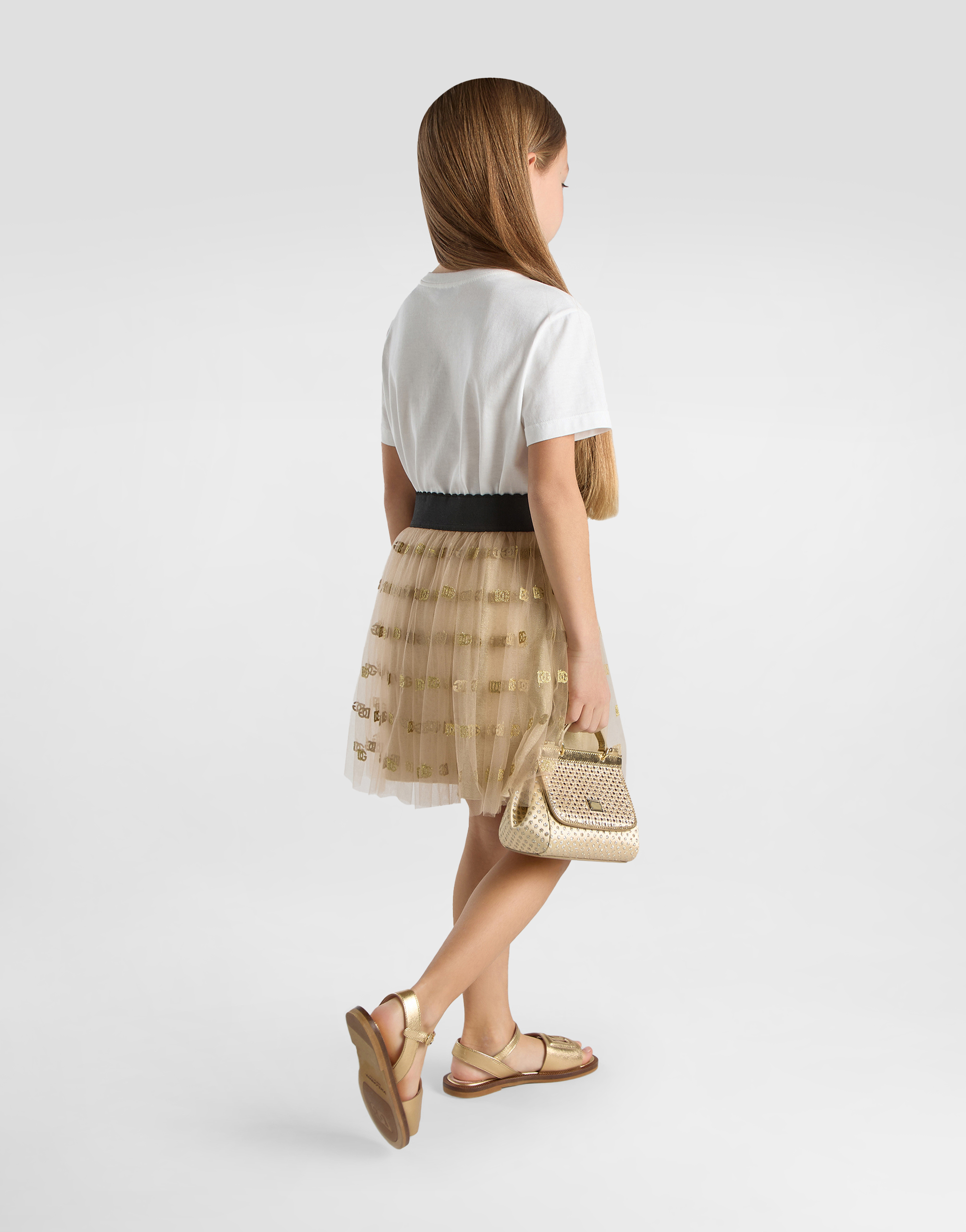 Dolce & Gabbana Lamé Jersey And Tulle Skirt In Gold