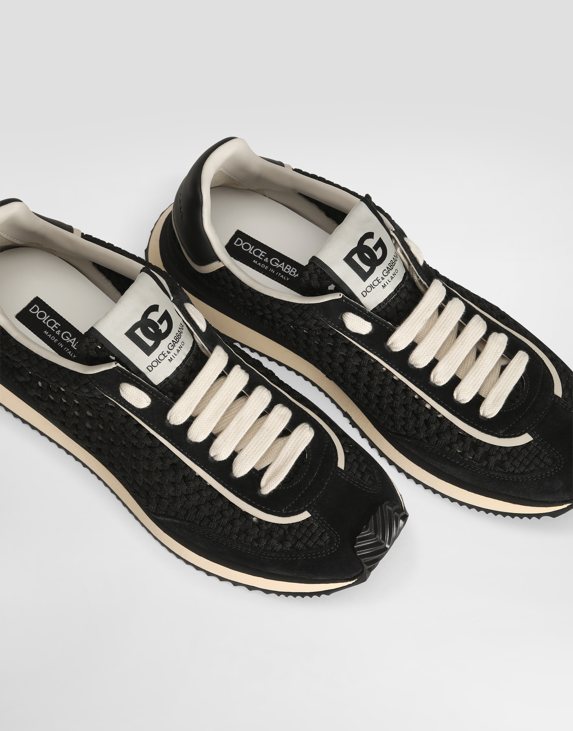 Dolce & Gabbana Dg Cushion Suede And Leather-trimmed Crocheted Sneakers In Black
