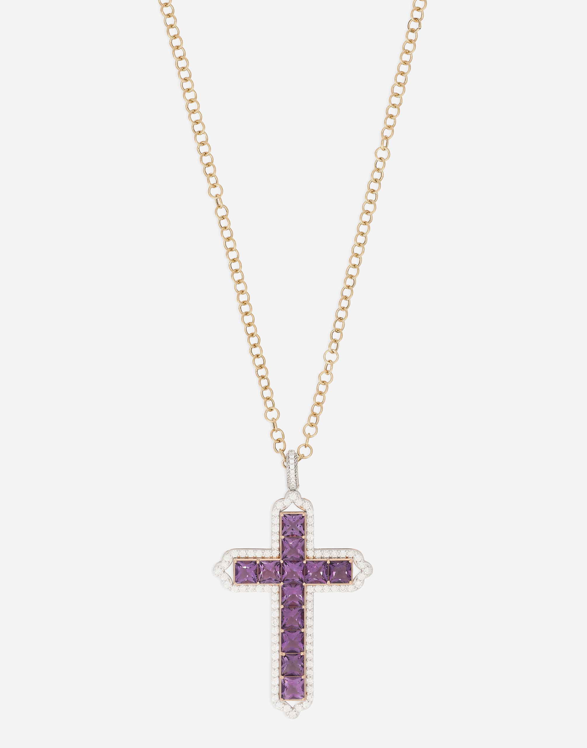 Cross Pendant 18-carat yellow and white gold, amethysts, and diamonds