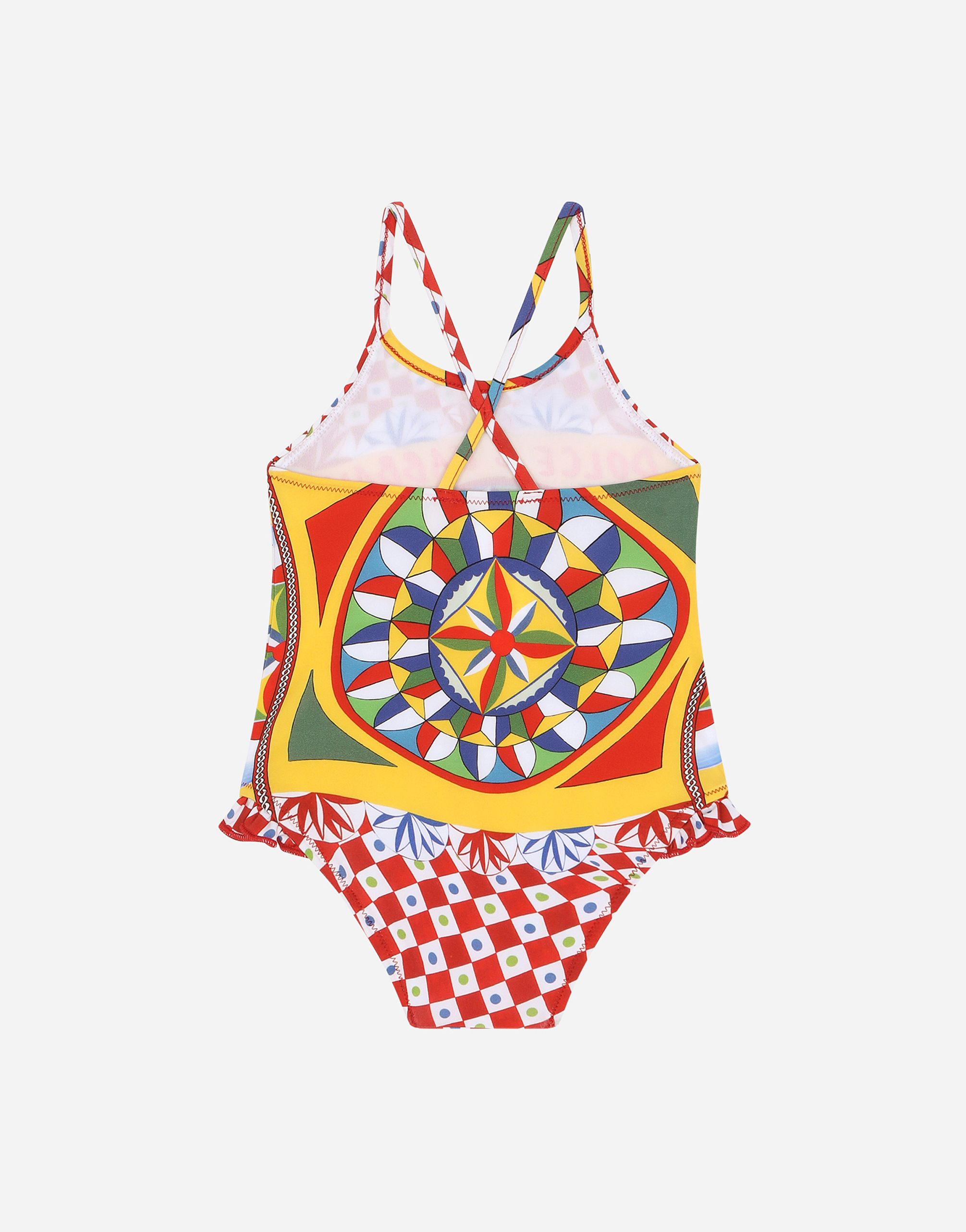 DOLCE & GABBANA CARRETTO-PRINT ONE-PIECE SWIMSUIT WITH RUCHED SIDE